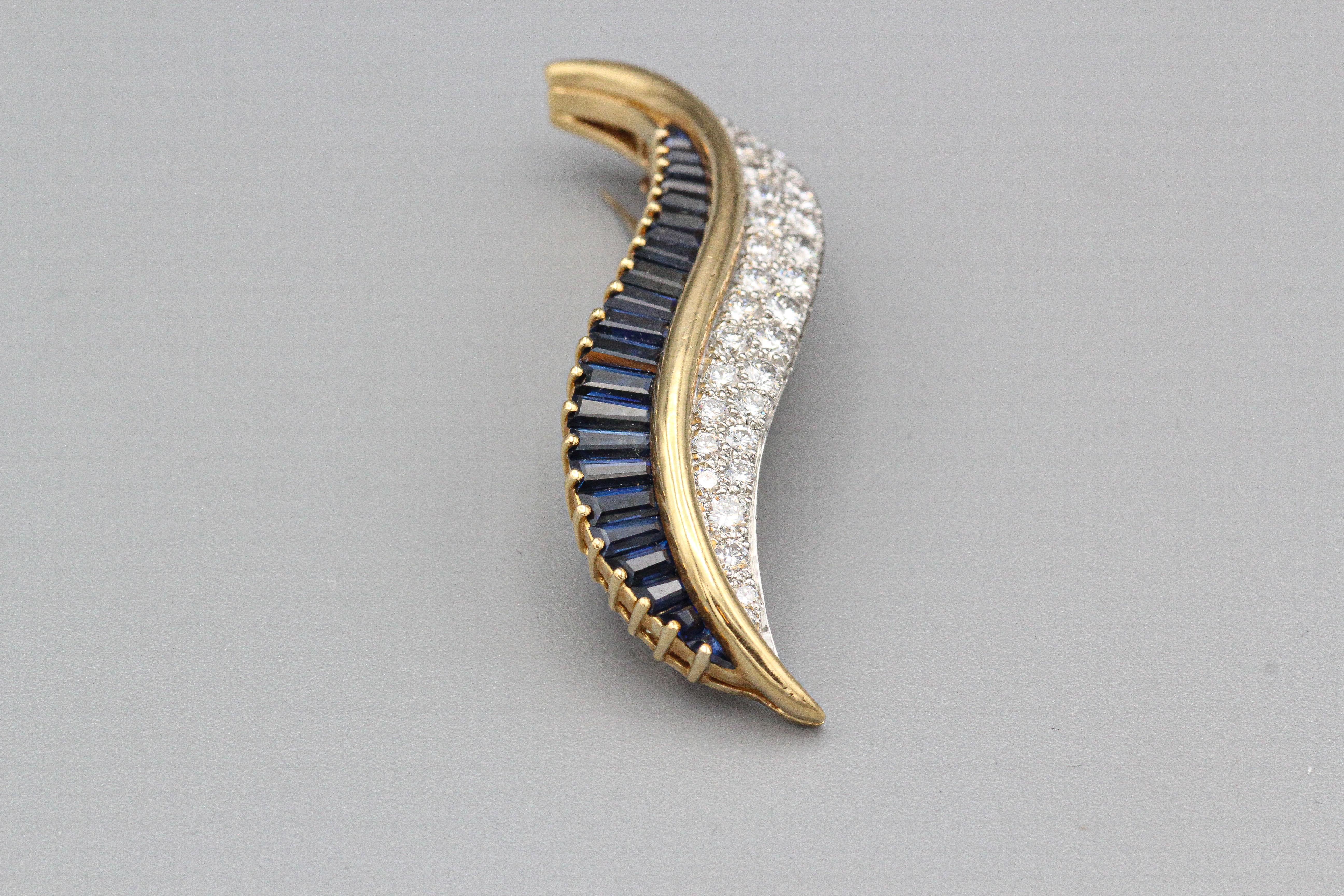 Women's Oscar Heyman & Bros. Sapphire Diamond 18k Gold Platinum Brooch For Sale