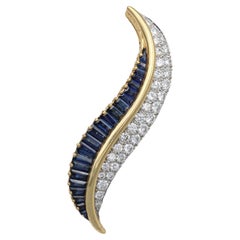 Oscar Heyman & Bros. Saphir Diamant Or 18k Platine Broche