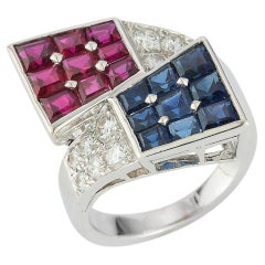 Oscar Heyman Bros Sapphire Ruby and Diamond Americana Ring