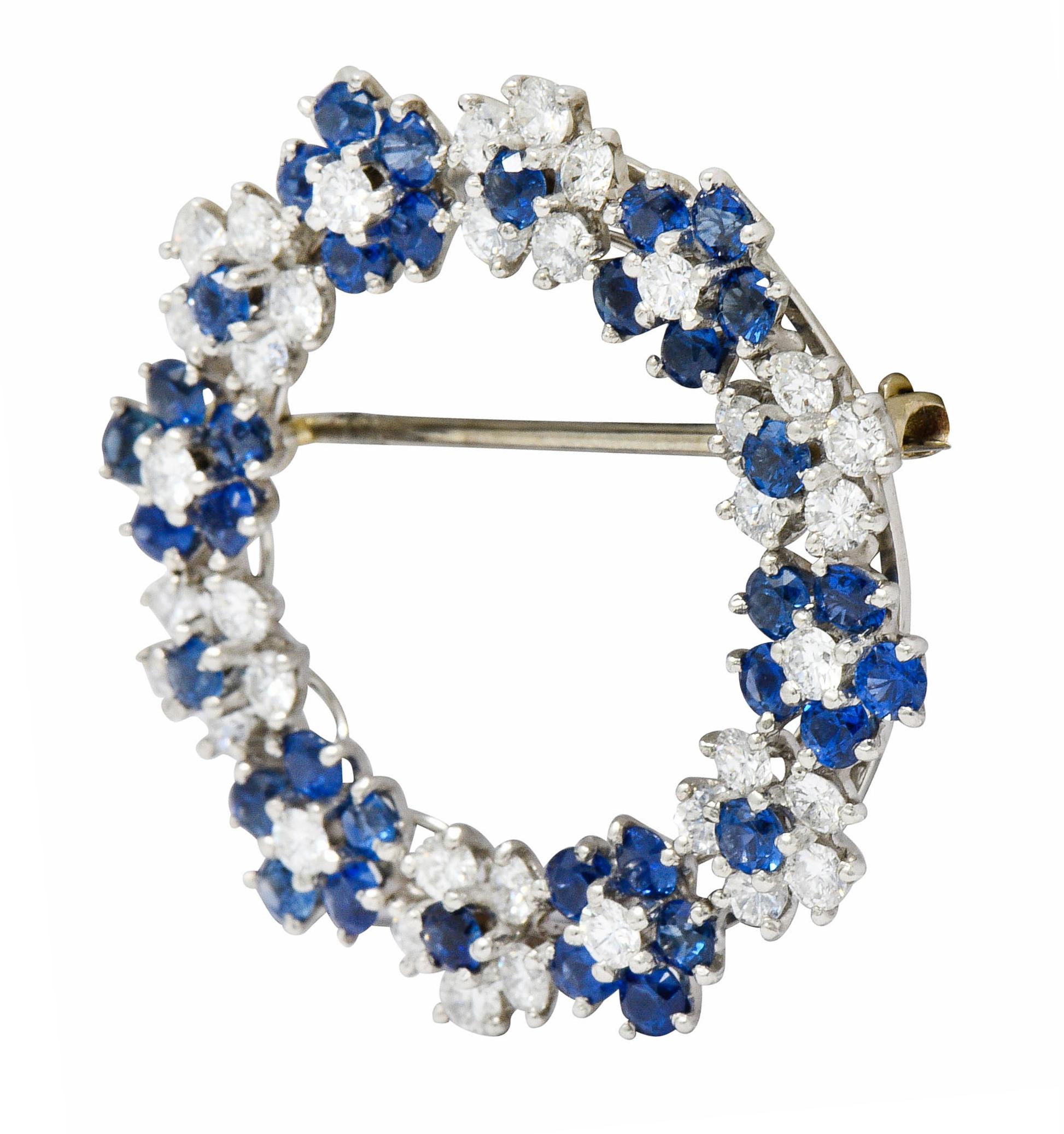 Contemporary Oscar Heyman Bros, Vintage 5.40 Carat Sapphire Diamond Platinum Floral Brooch