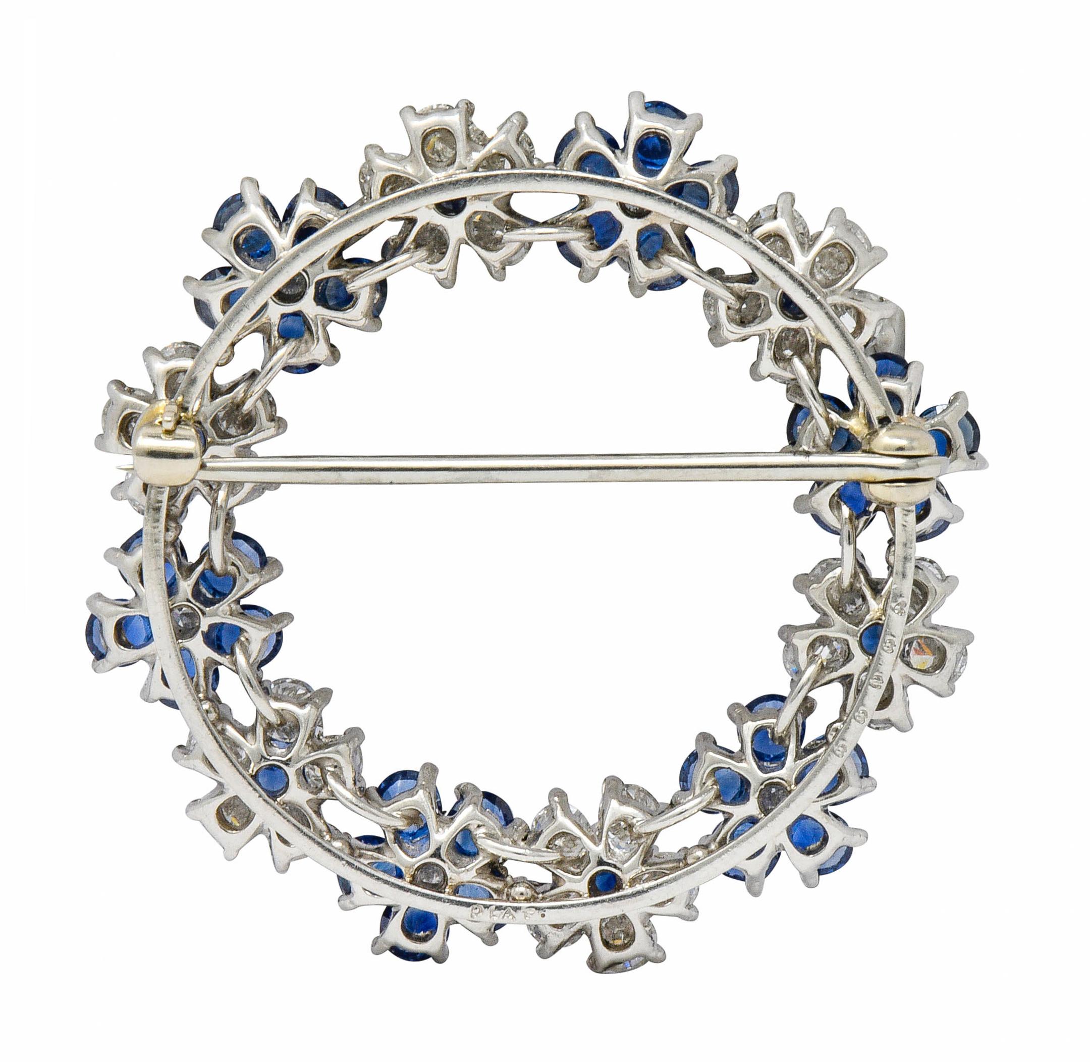Brilliant Cut Oscar Heyman Bros, Vintage 5.40 Carat Sapphire Diamond Platinum Floral Brooch