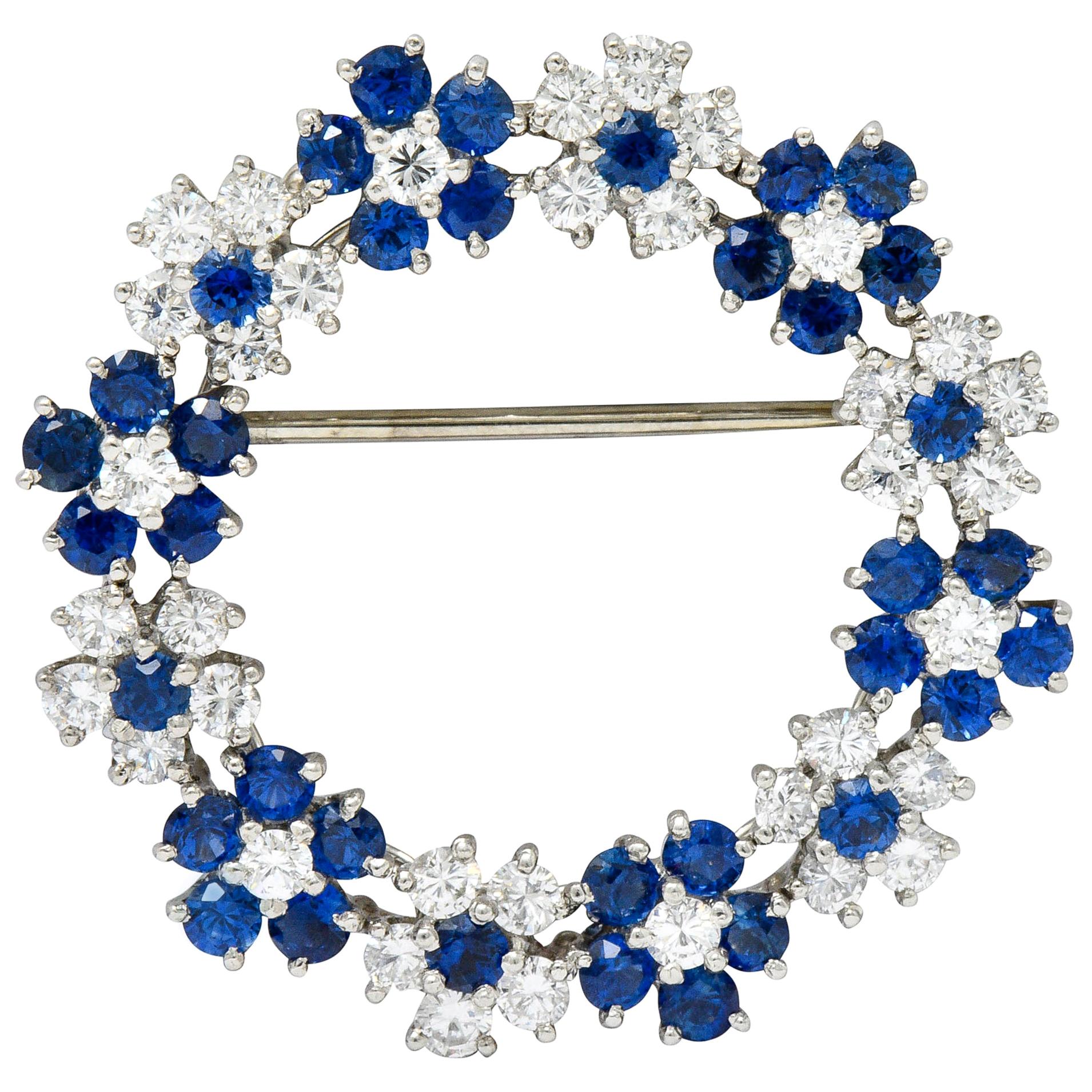 Oscar Heyman Bros, Vintage 5.40 Carat Sapphire Diamond Platinum Floral Brooch