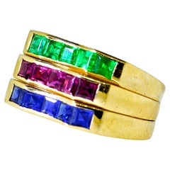 Oscar Heyman & Brother 3 18 Gold Rings of Emerald, Sapphire and Ruby