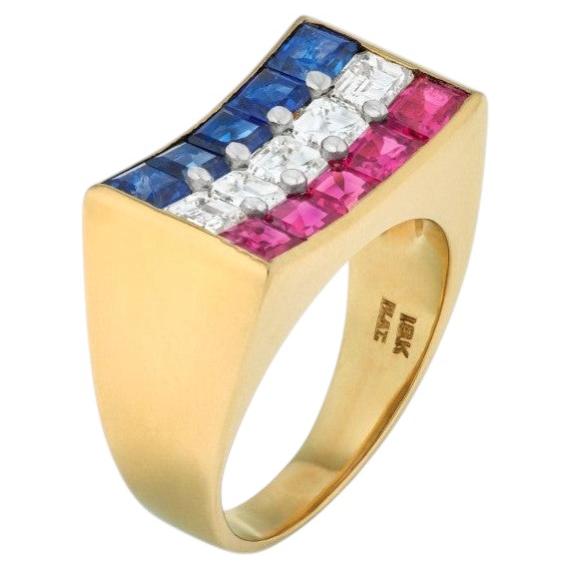 Oscar Heyman & Brothers 18k Yellow Gold and Platinum "Americana" Band Ring For Sale