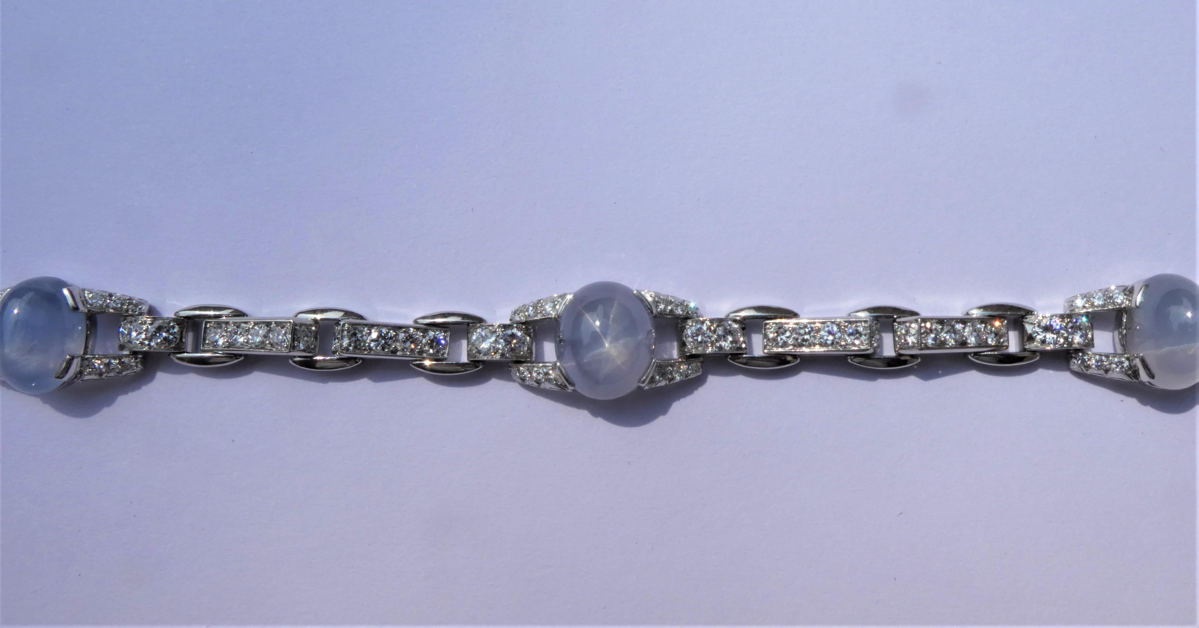 Oscar Heyman Brothers Art Deco Star Sapphires Diamonds Platinum Bracelet For Sale 10