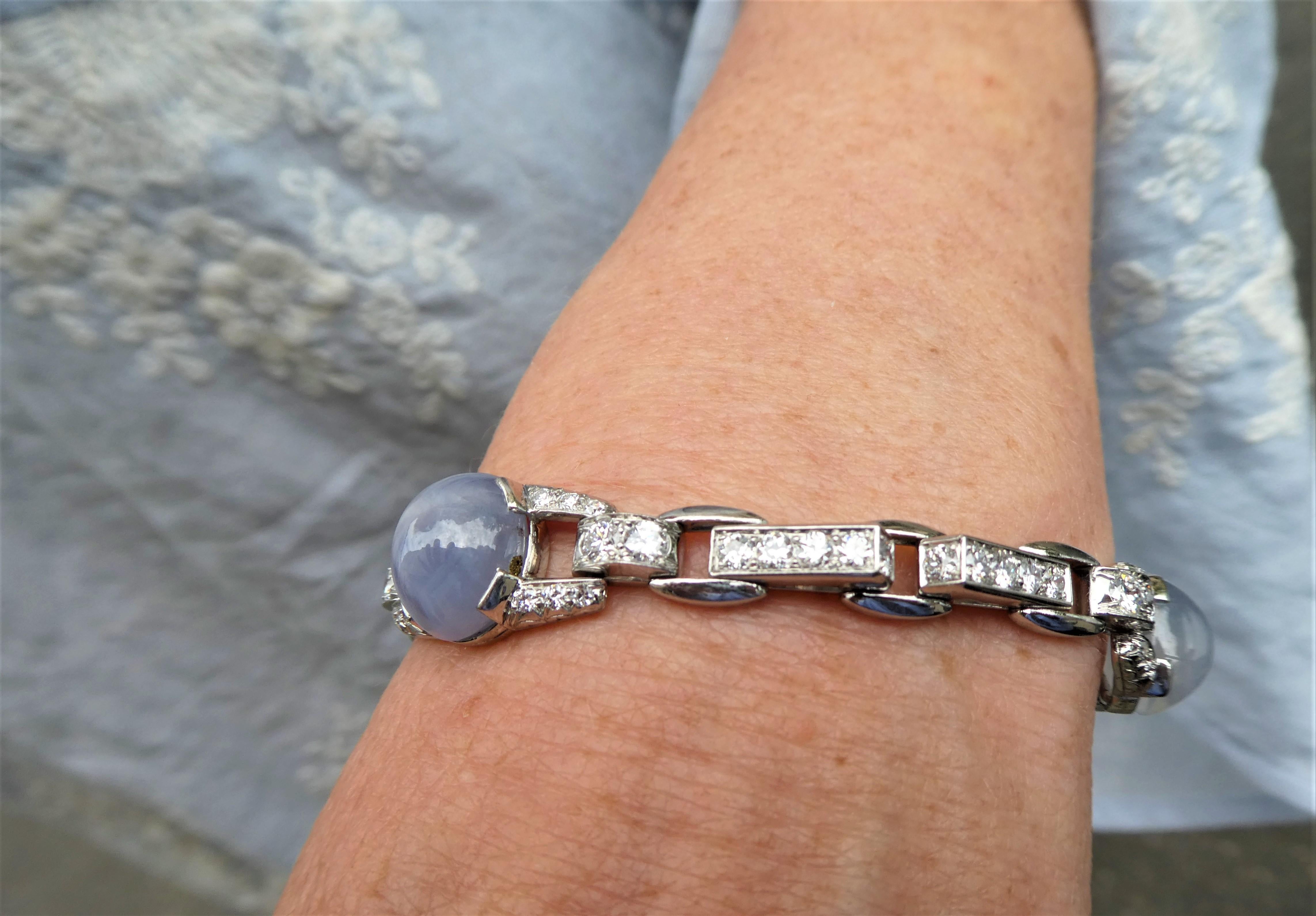 Oscar Heyman Brothers Art Deco Star Sapphires Diamonds Platinum Bracelet For Sale 12