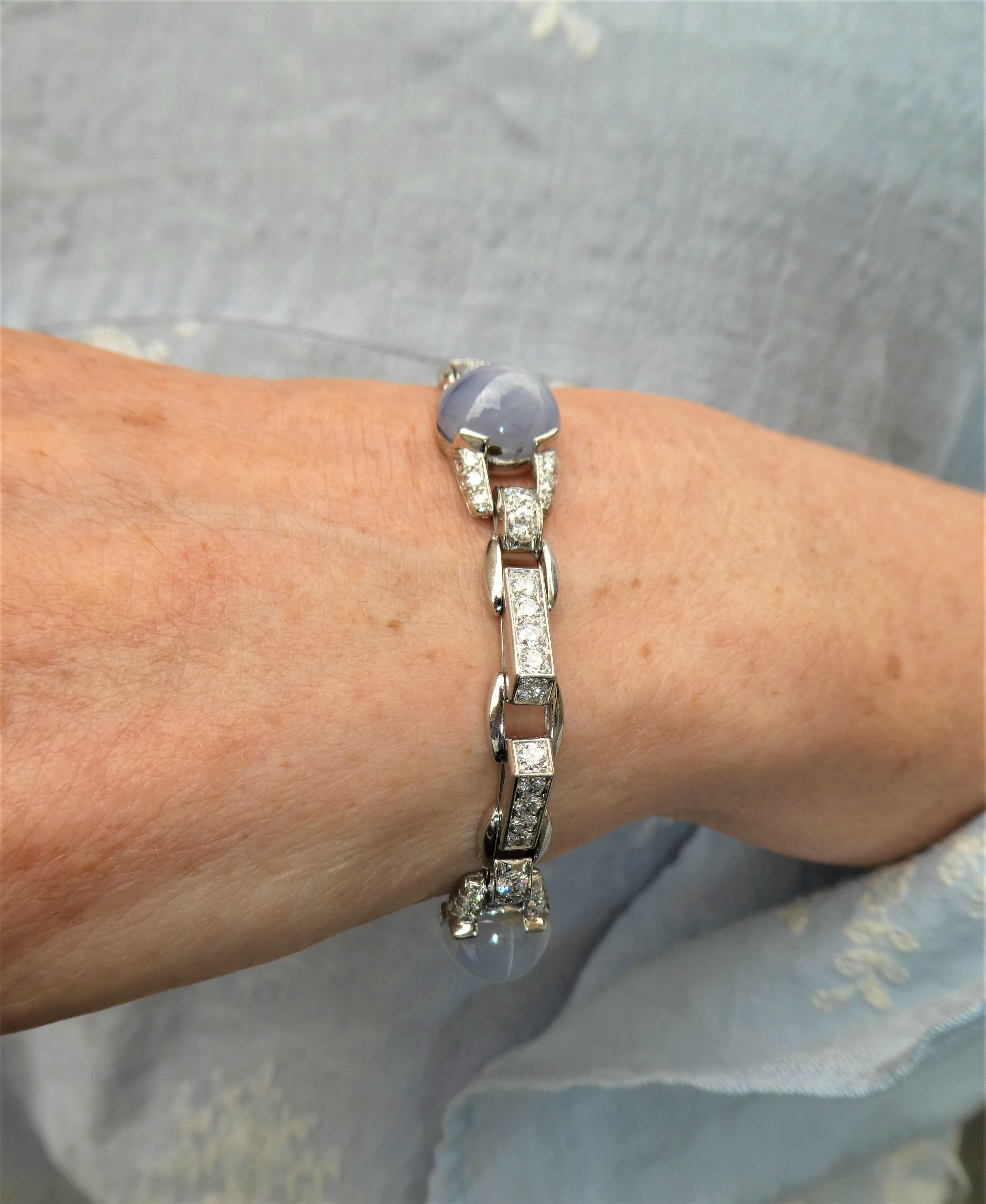 Oscar Heyman Brothers Art Deco Star Sapphires Diamonds Platinum Bracelet For Sale 13