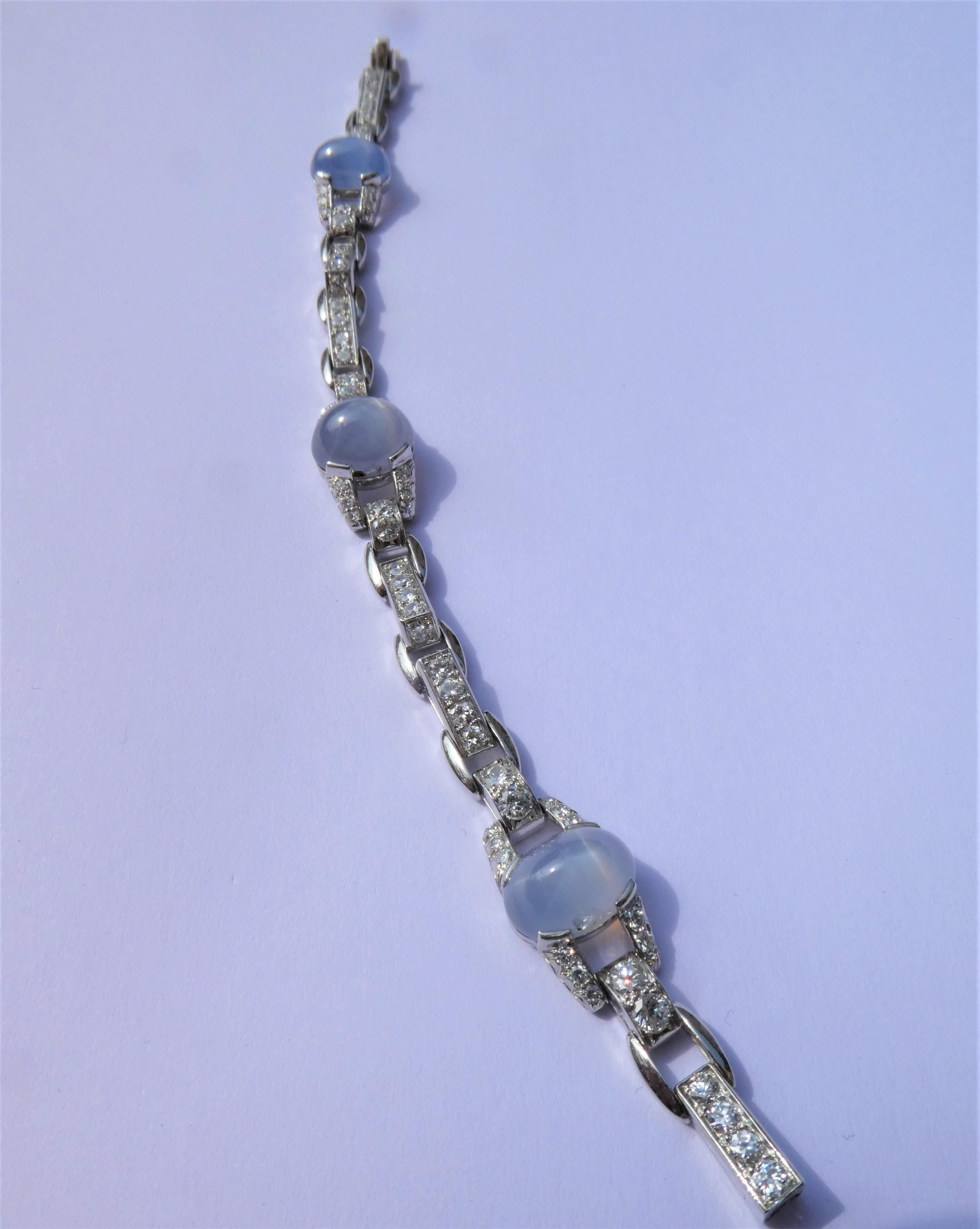 Oscar Heyman Brothers Art Deco Star Sapphires Diamonds Platinum Bracelet For Sale 1