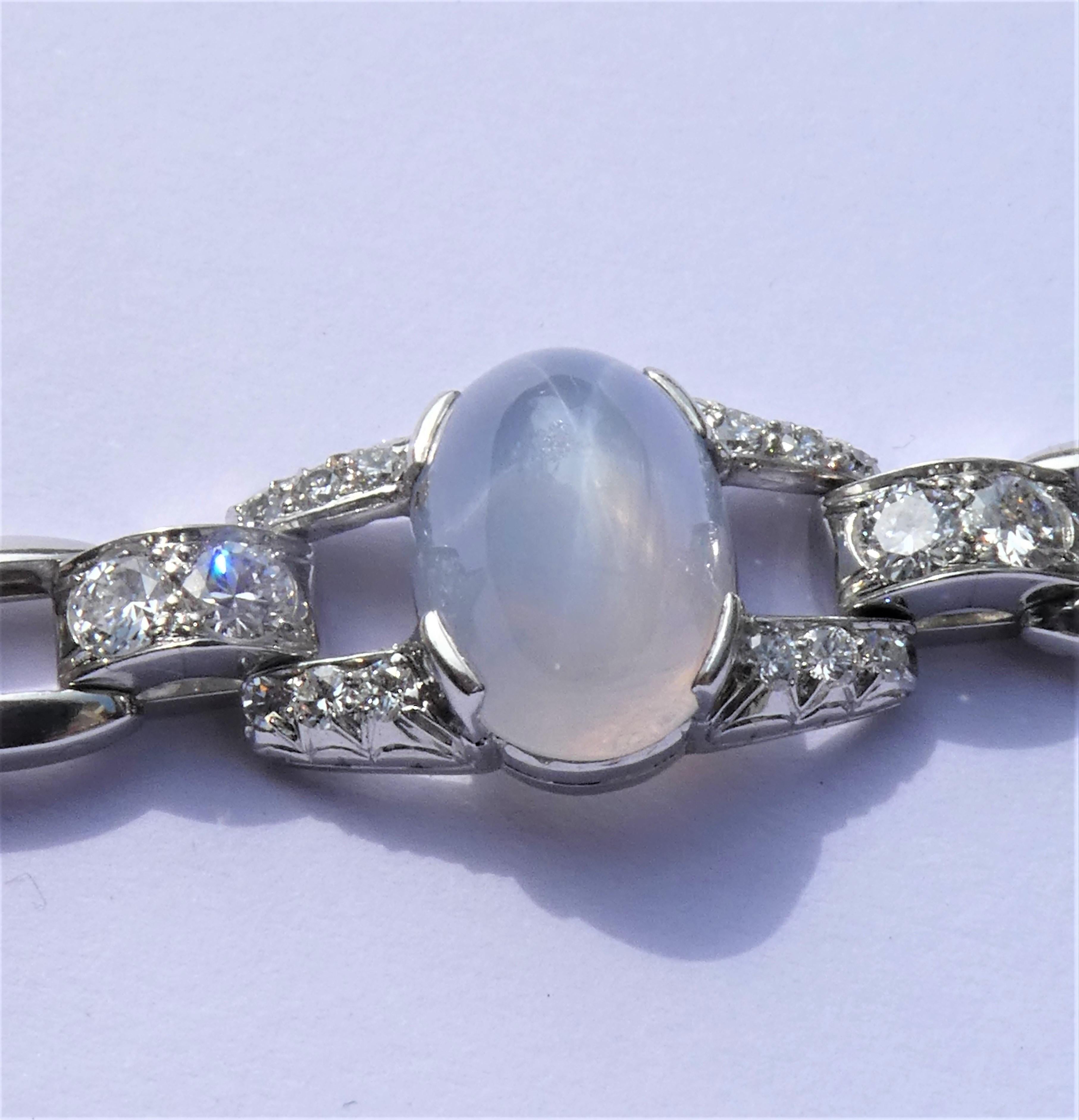 Oscar Heyman Brothers Art Deco Star Sapphires Diamonds Platinum Bracelet For Sale 4