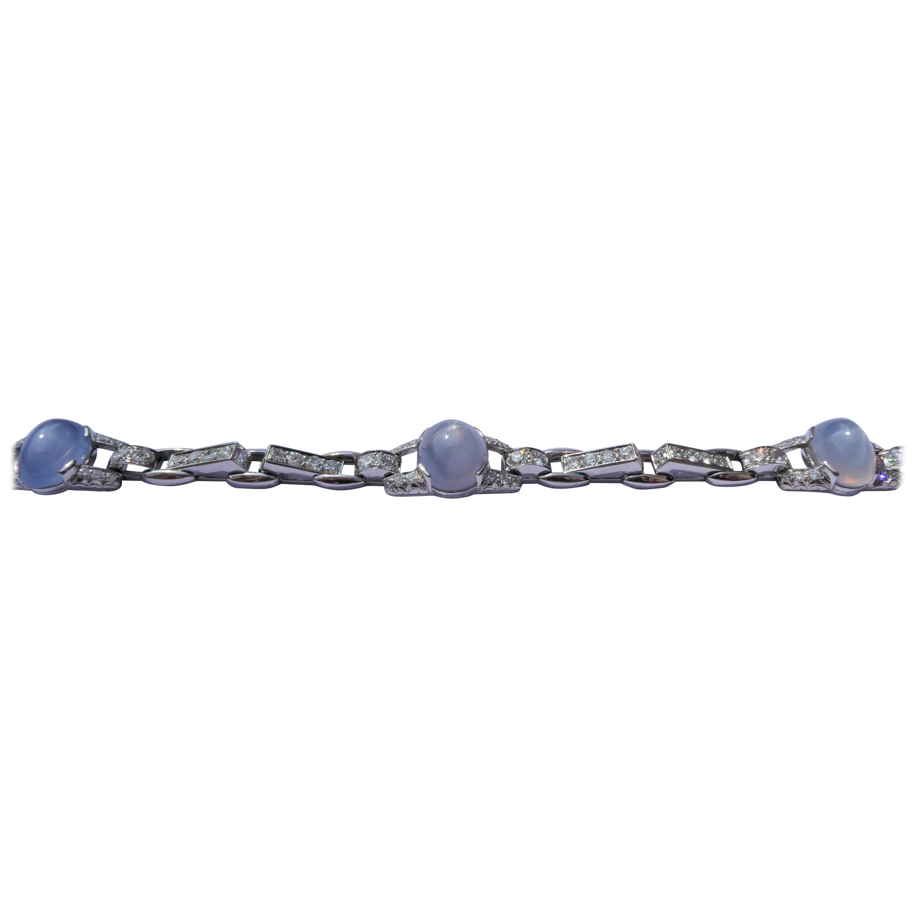 Oscar Heyman Brothers Art Deco Star Sapphires Diamonds Platinum Bracelet For Sale