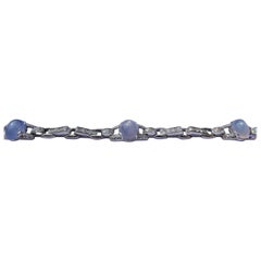 Oscar Heyman Brothers Art Deco Star Sapphires Diamonds Platinum Bracelet