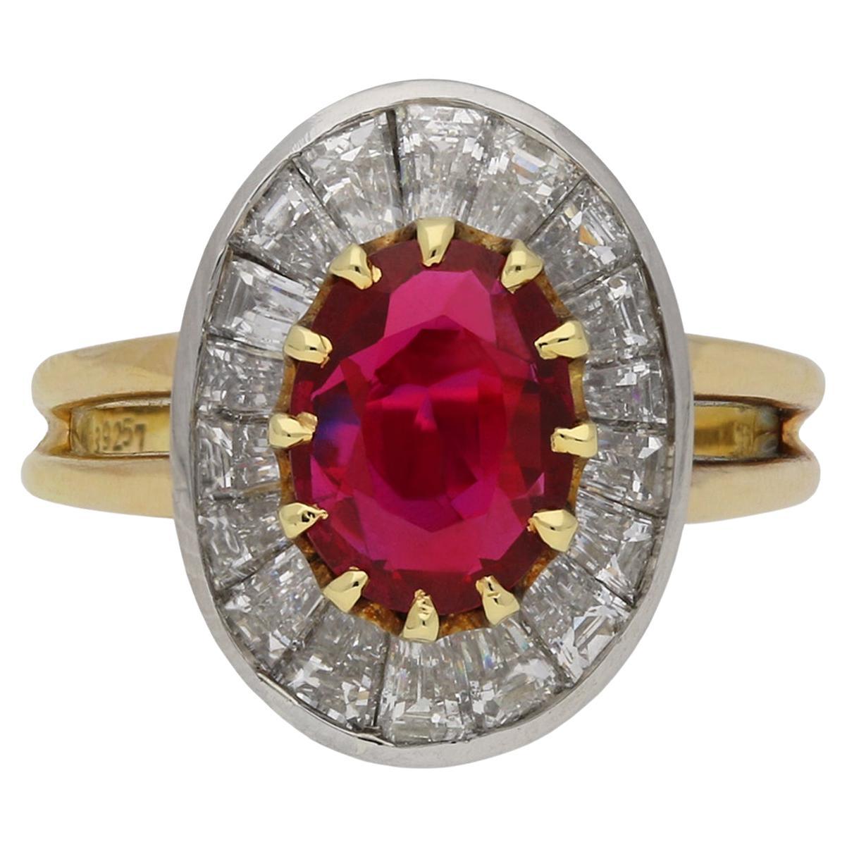 Oscar Heyman Brothers Burmese Ruby and Diamond Coronet Cluster Ring, circa 1970 For Sale