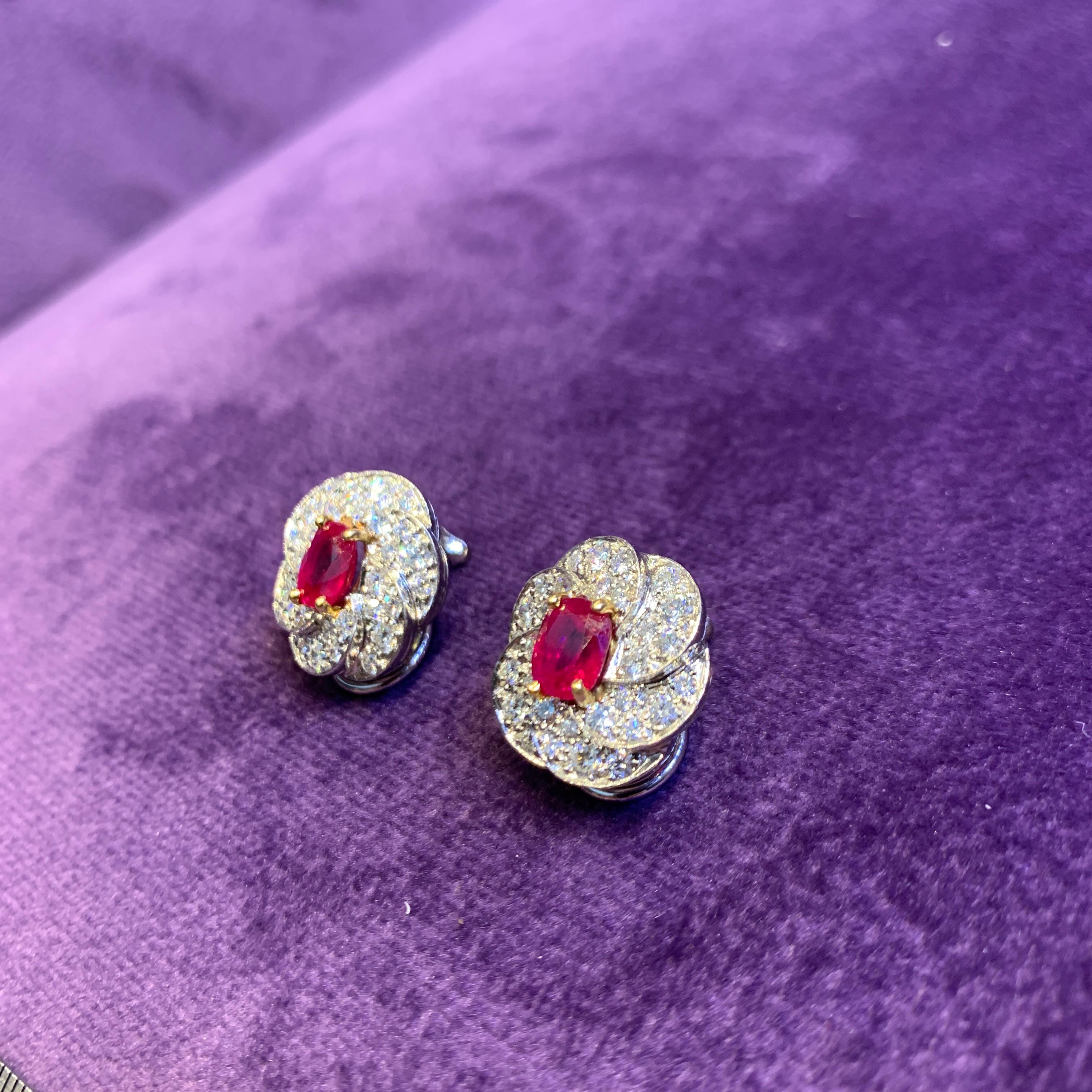 Women's Oscar Heyman Brothers Certified Burmese Ruby & Diamond Earrings For Sale