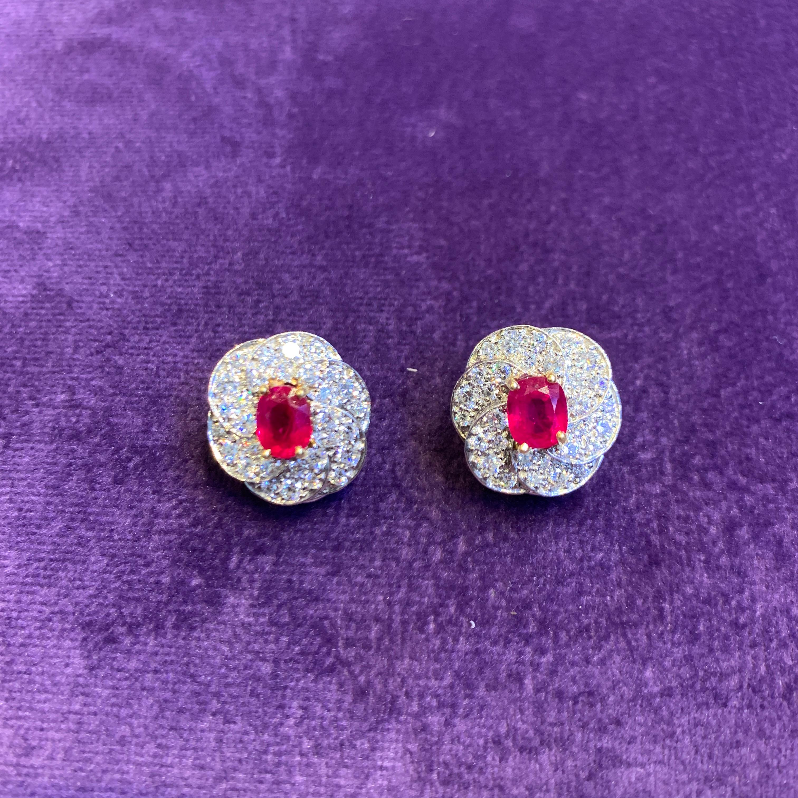 Oscar Heyman Brothers Certified Burmese Ruby & Diamond Earrings For Sale 1