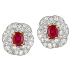 Oscar Heyman Brothers Certified Burmese Ruby & Diamond Earrings