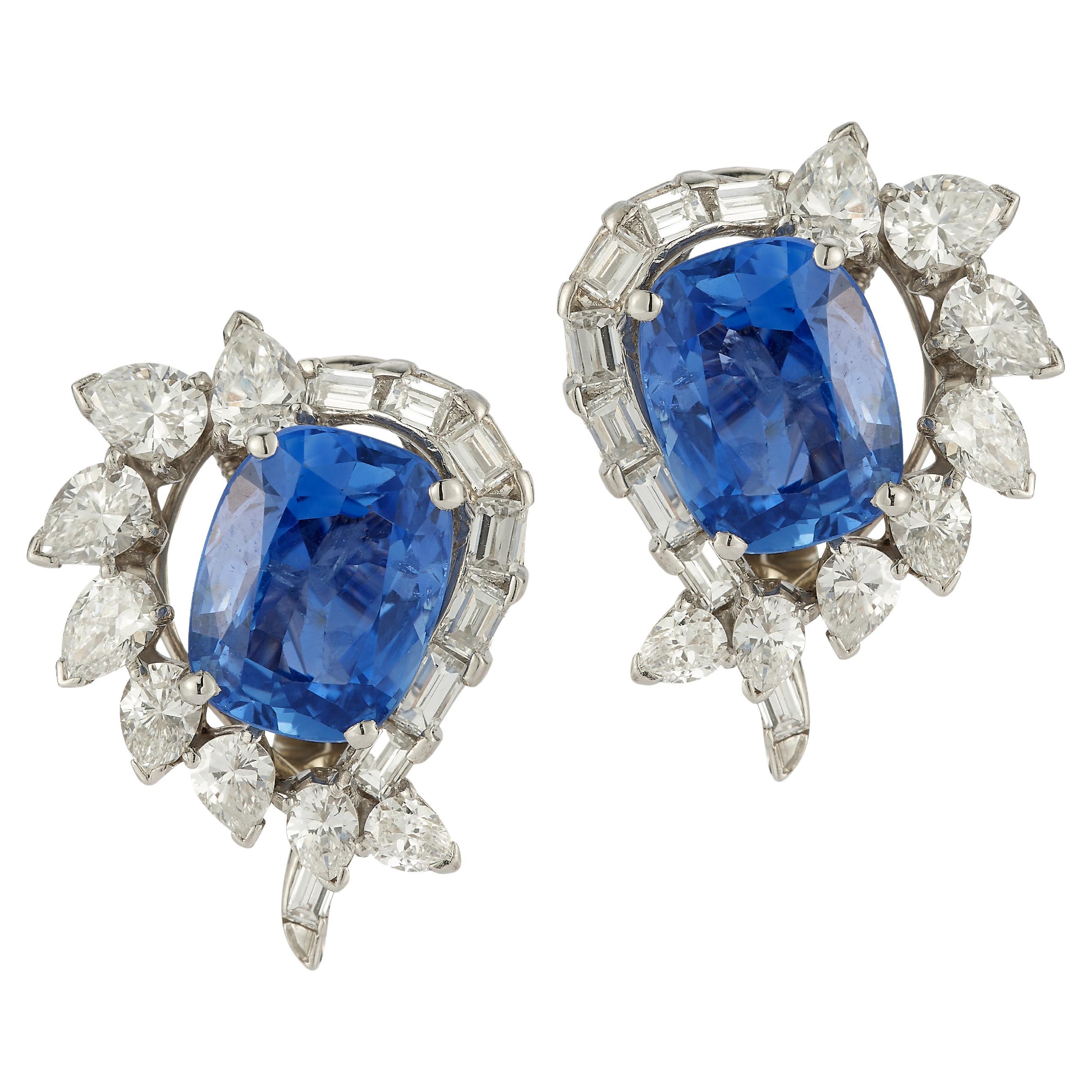 Oscar Heyman Brothers Certified Natural Sapphire and Diamond Earrings  For Sale