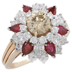 Oscar Heyman Brothers Diamond and Ruby 18 Karat Yellow Gold Cocktail Ring