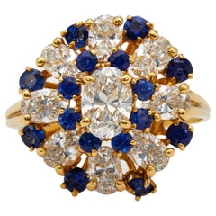 Oscar Heyman & Brothers Diamond and Sapphire 18k Yellow Gold Cluster Ring
