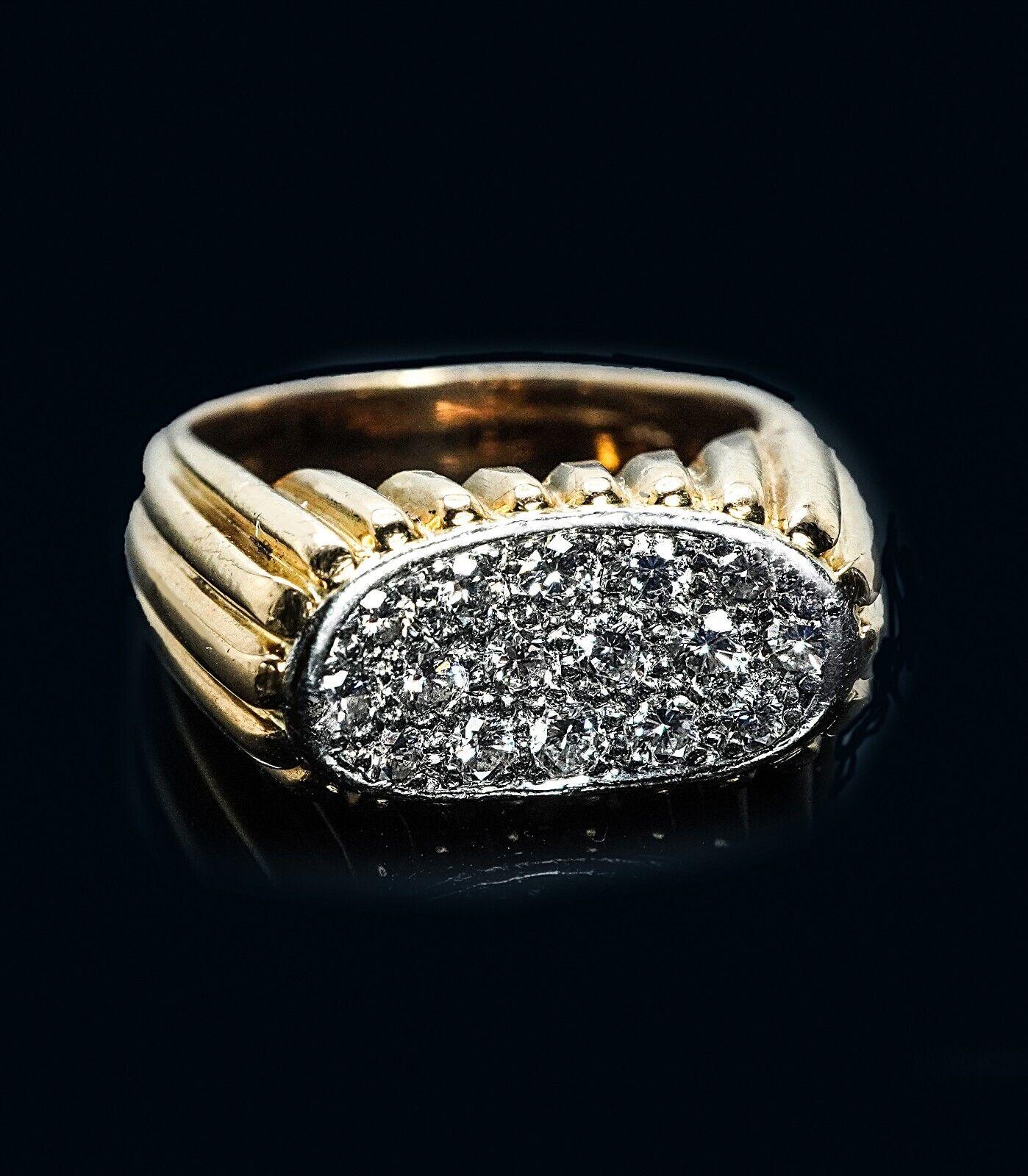 OSCAR HEYMAN Brüder Diamantring 18K Gold Platin Schwerer Nachlass Mitte des Jahrhunderts (Rundschliff) im Angebot