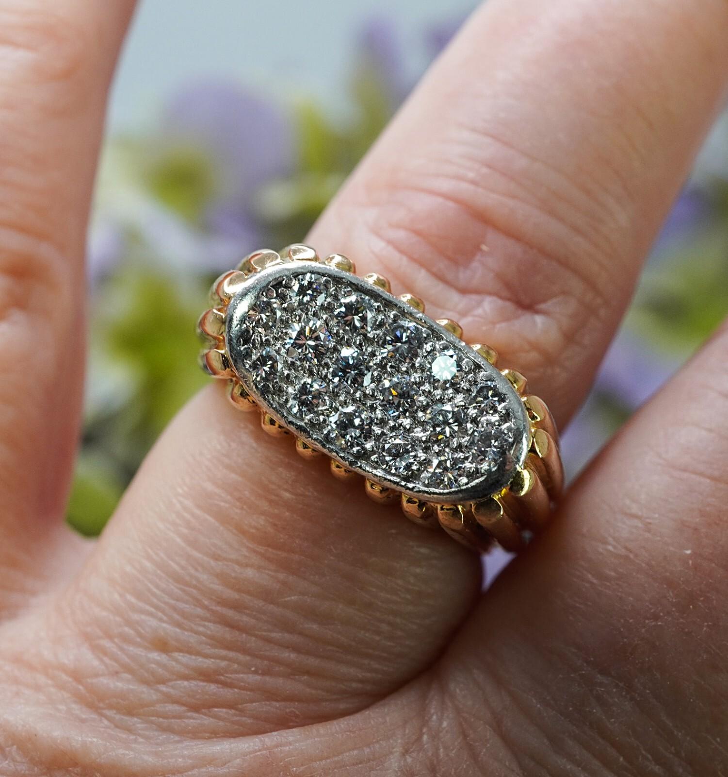 OSCAR HEYMAN Brüder Diamantring 18K Gold Platin Schwerer Nachlass Mitte des Jahrhunderts Damen im Angebot