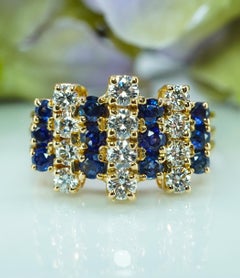 OSCAR HEYMAN Brothers Diamond Sapphire Ring 18K Gold Estate
