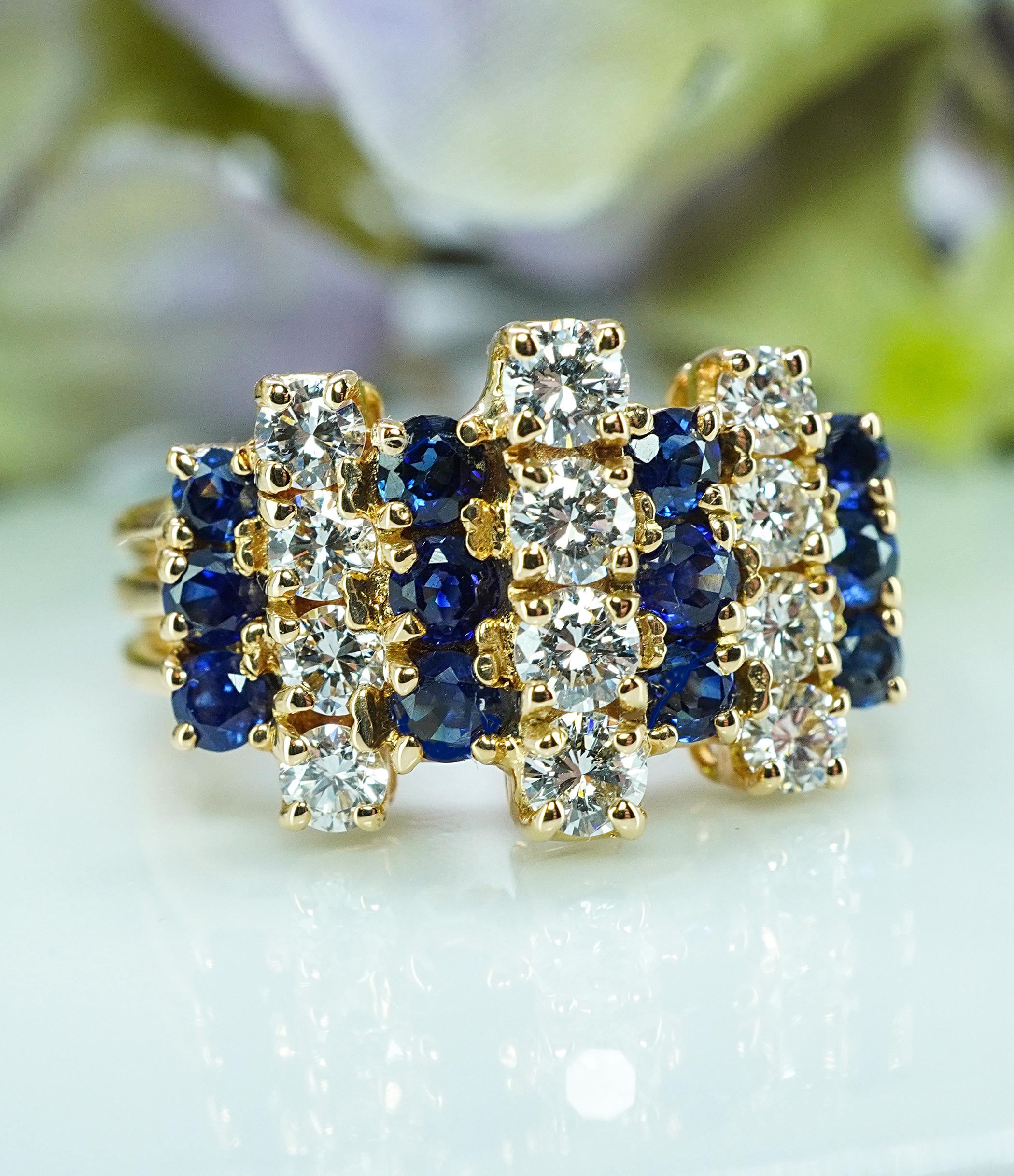 OSCAR HEYMAN Brüder Diamant Saphir Ring 18K Gold Estate (Retro) im Angebot