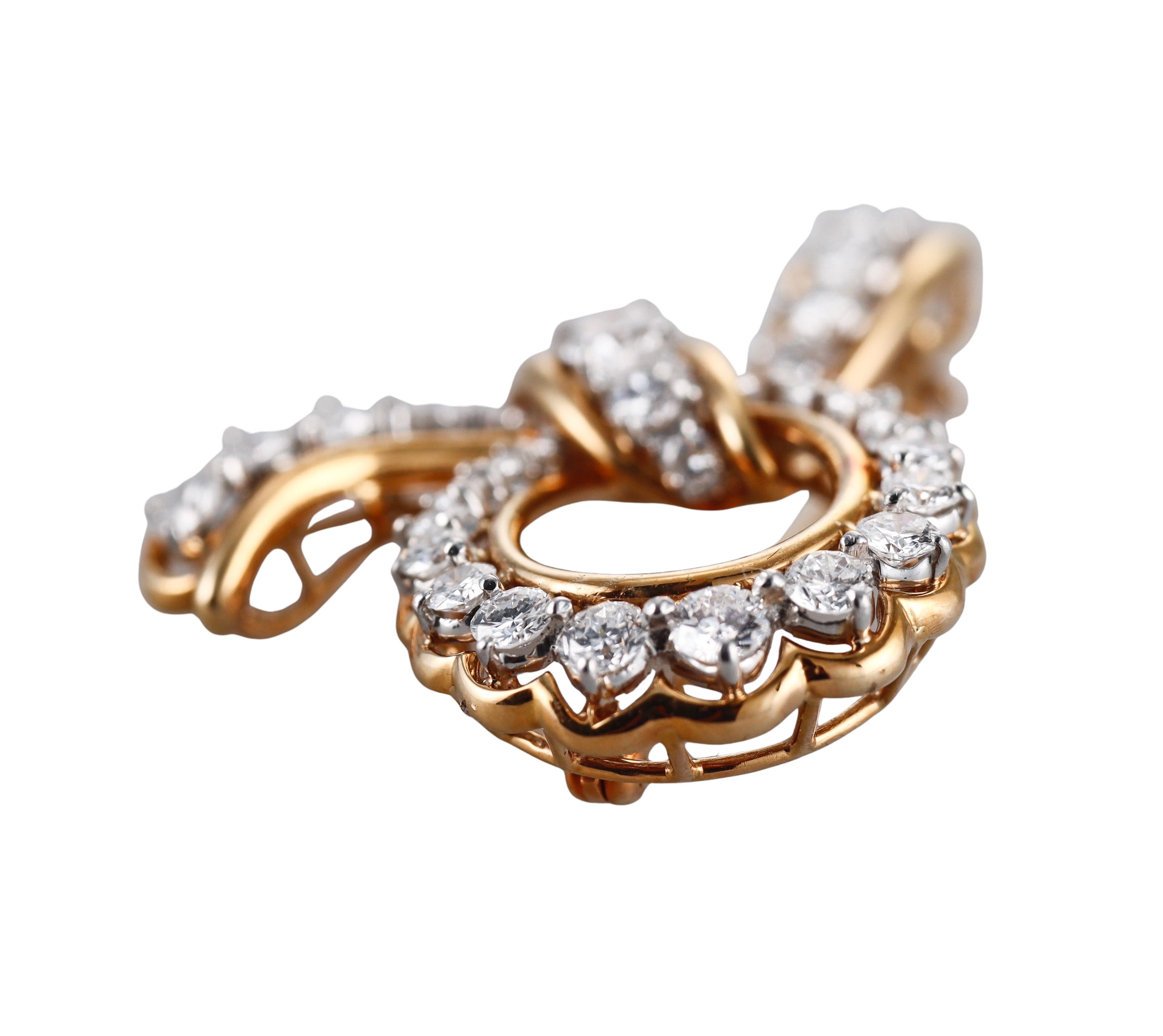 Oscar Heyman Brothers Diamond Yellow Gold Platinum Ribbon Brooch For Sale 1