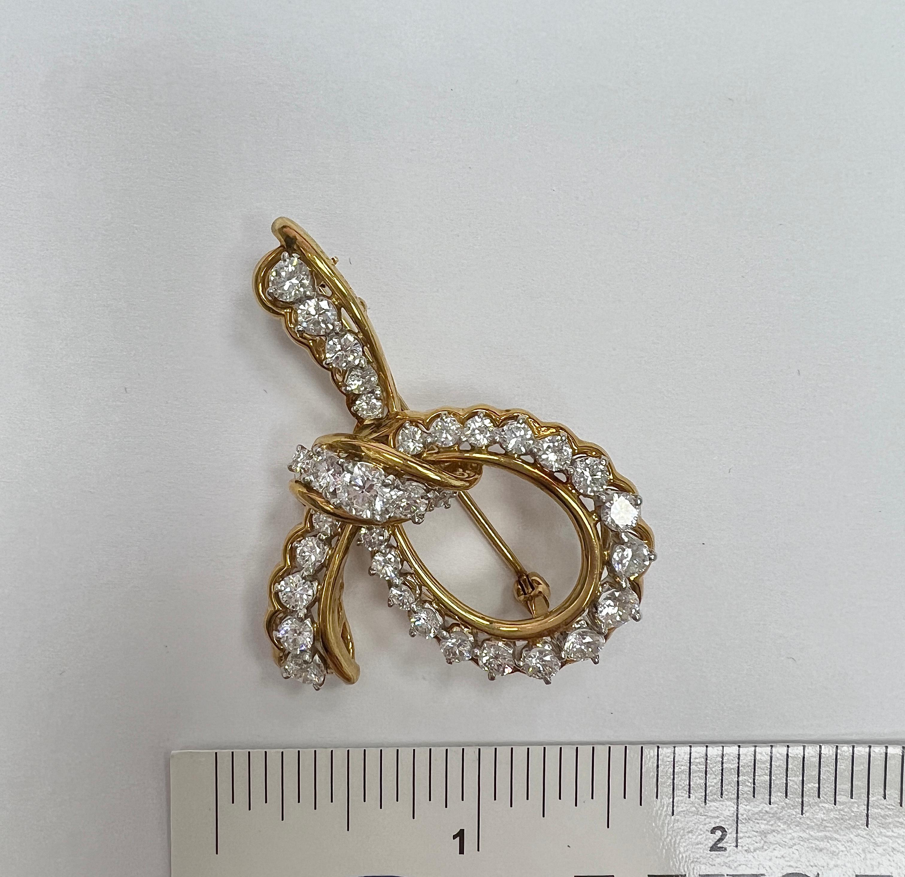 Oscar Heyman Brothers Diamond Yellow Gold Platinum Ribbon Brooch For Sale 2