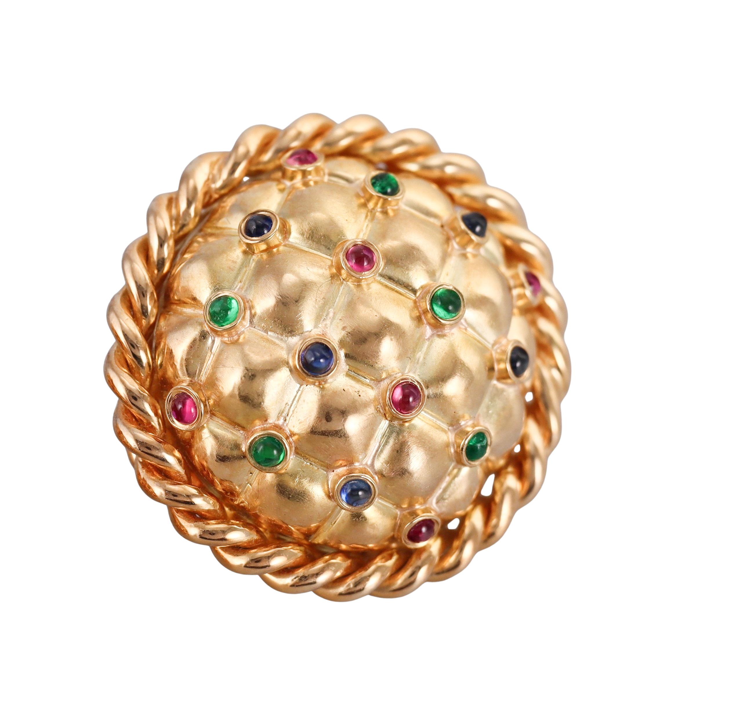 Cabochon Oscar Heyman Brothers Emerald Ruby Sapphire Yellow Gold Earrings For Sale