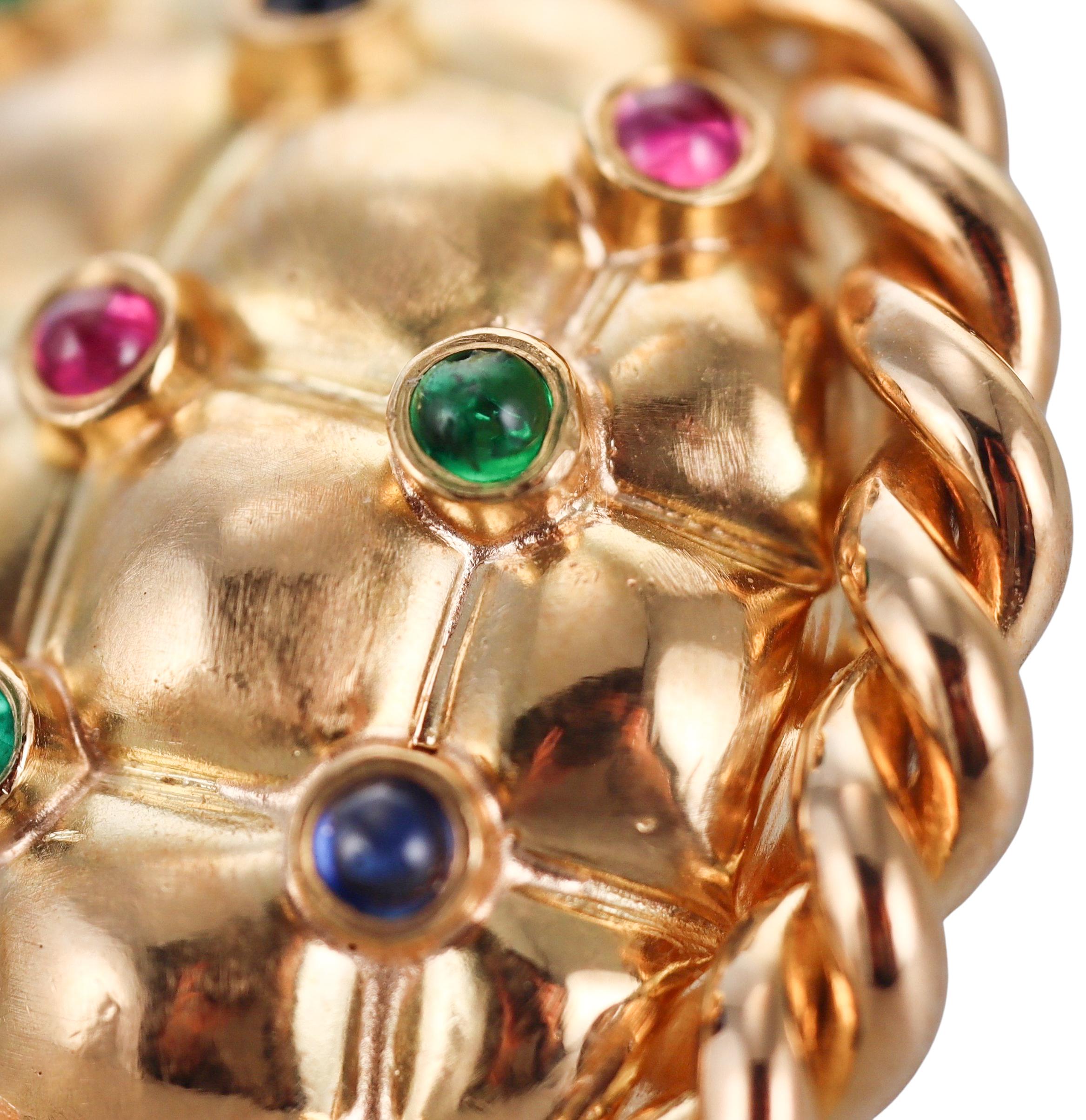 Women's Oscar Heyman Brothers Emerald Ruby Sapphire Yellow Gold Earrings For Sale