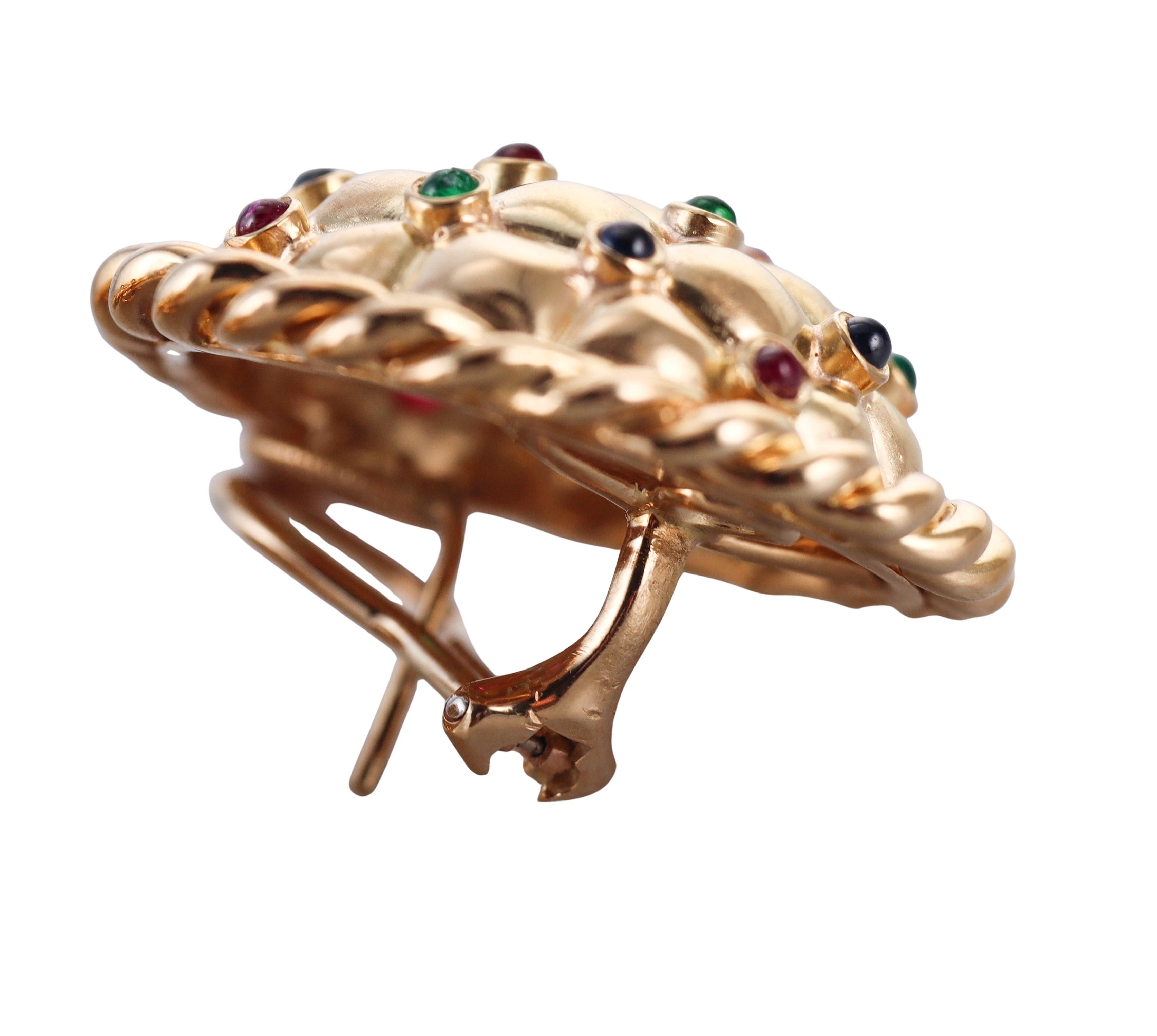 Oscar Heyman Brothers Emerald Ruby Sapphire Yellow Gold Earrings For Sale 2
