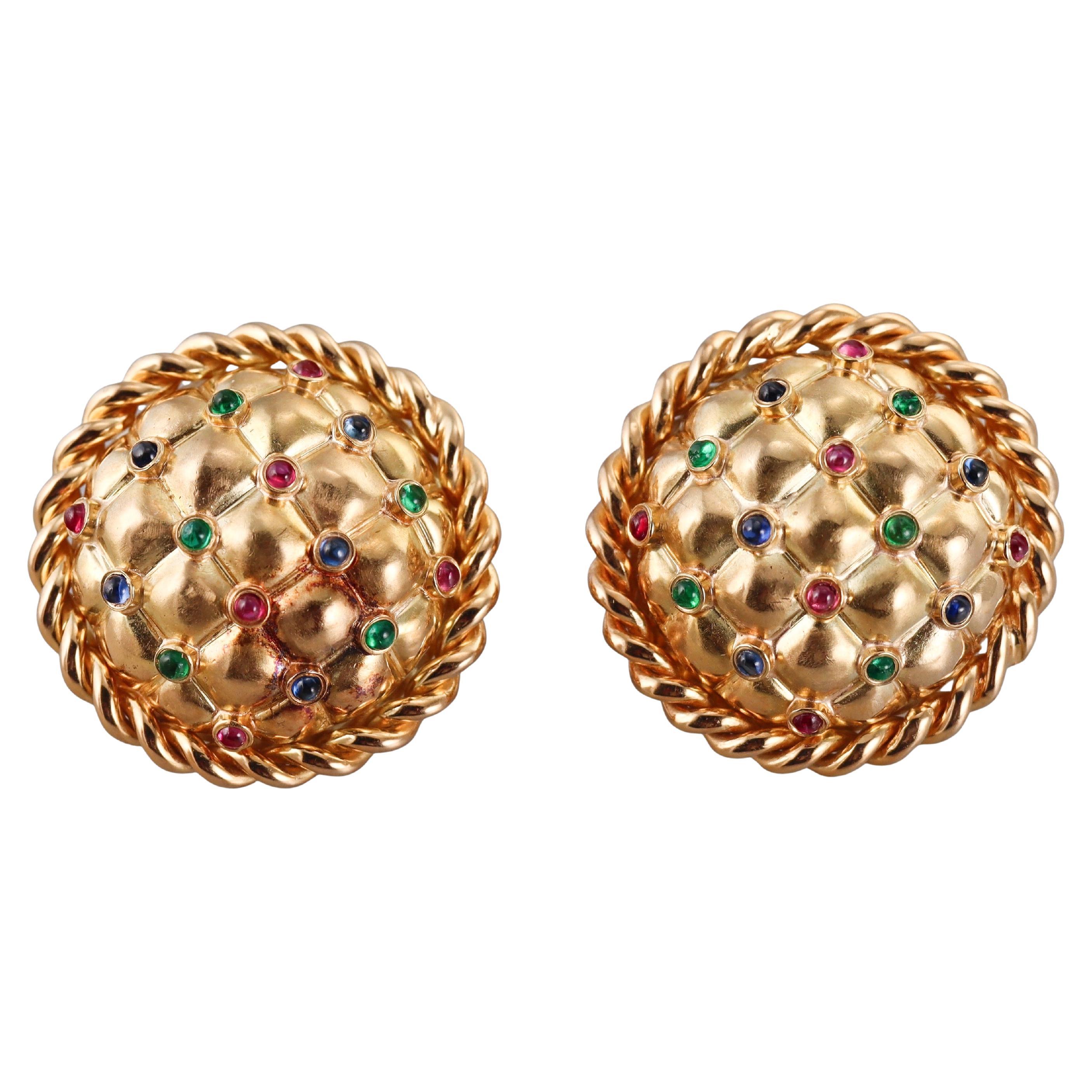 Oscar Heyman Brothers Emerald Ruby Sapphire Yellow Gold Earrings