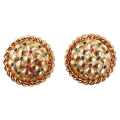 Pendientes de oro amarillo Oscar Heyman Brothers Esmeralda Rubí Zafiro