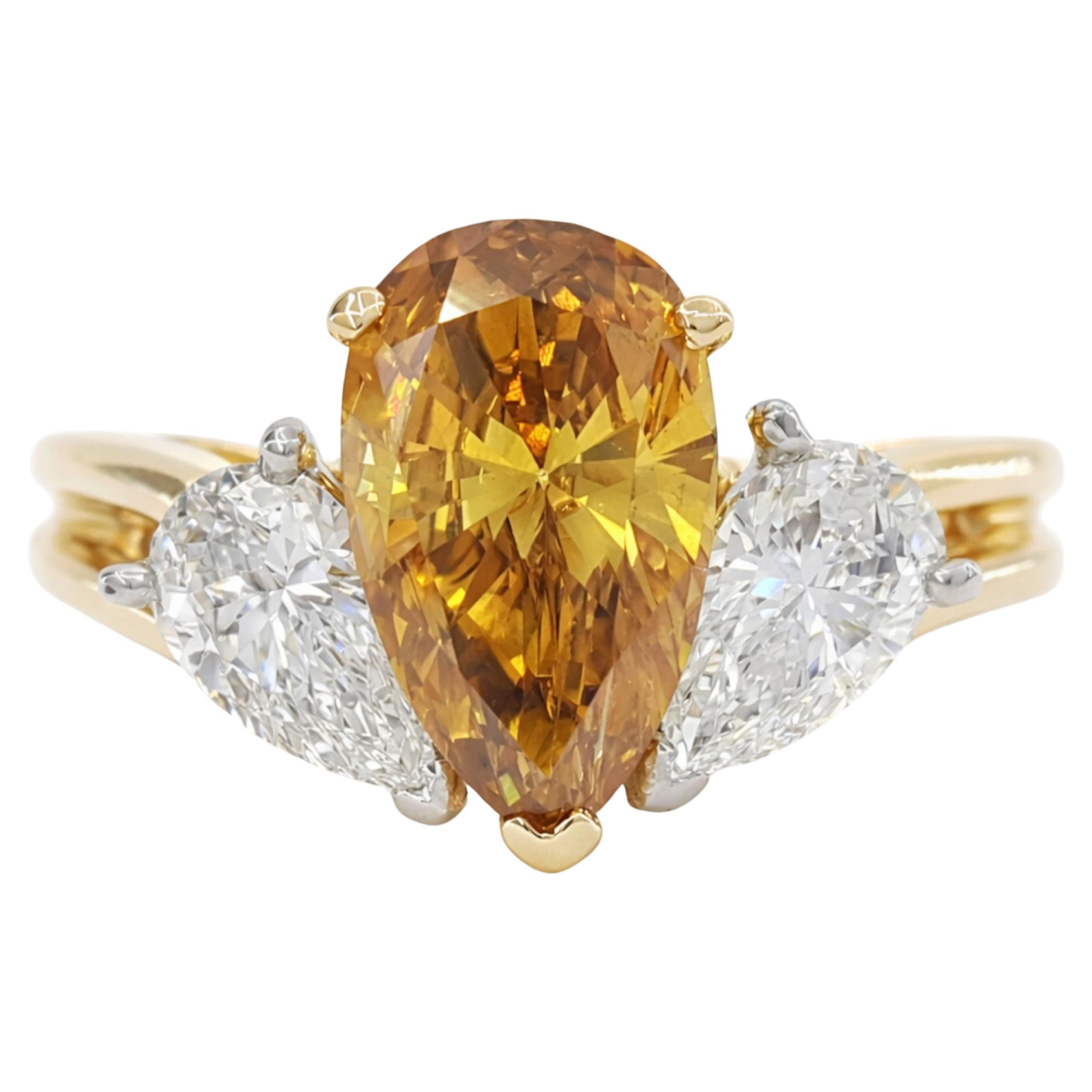 Oscar Heyman Brothers Fancy Deep Brownish Orangy Yellow Diamond Ring For Sale