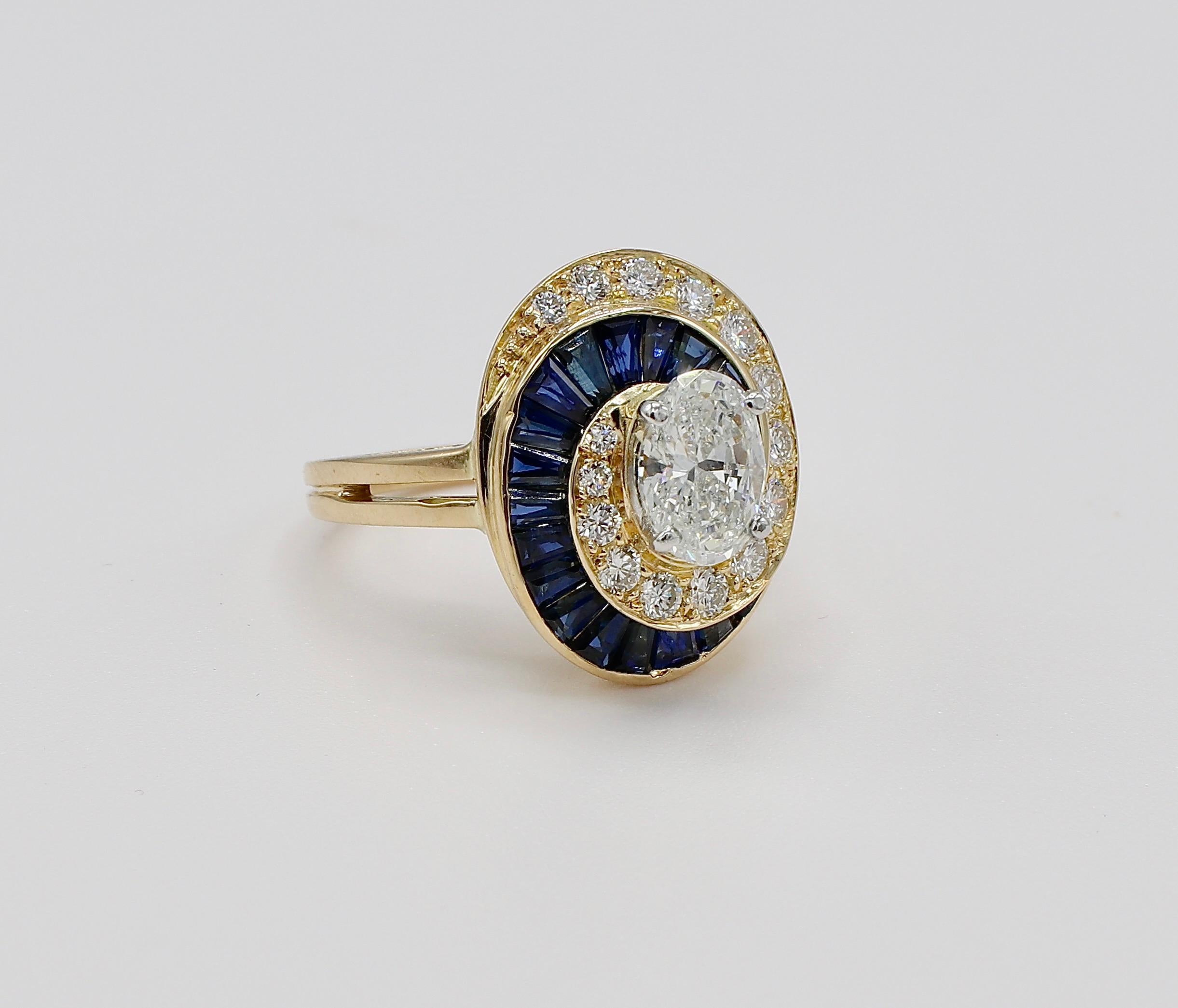 Oscar Heyman Brothers GIA Certified Oval .94 G SI2 Diamond & Blue Sapphire Dome Swirl Cocktail Ring Size 6

GIA Report Number: 5211319912 (note original report pictured for details)
Shape: Oval Brilliant
Carat weight: 0.94 carat
Color: G
Clarity: