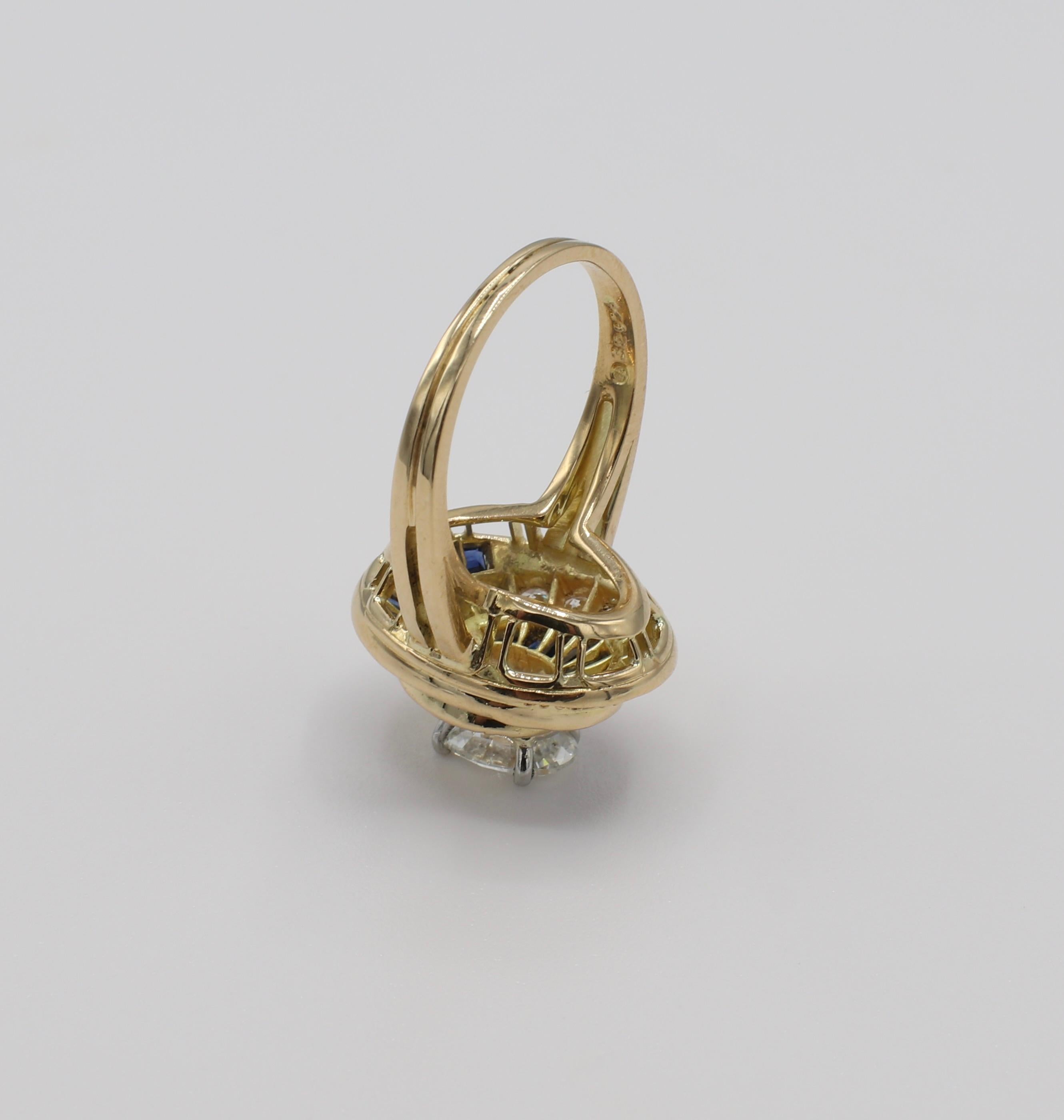 Women's Oscar Heyman Brothers GIA Certified Oval Diamond & Sapphire Swirl Cocktail Ring