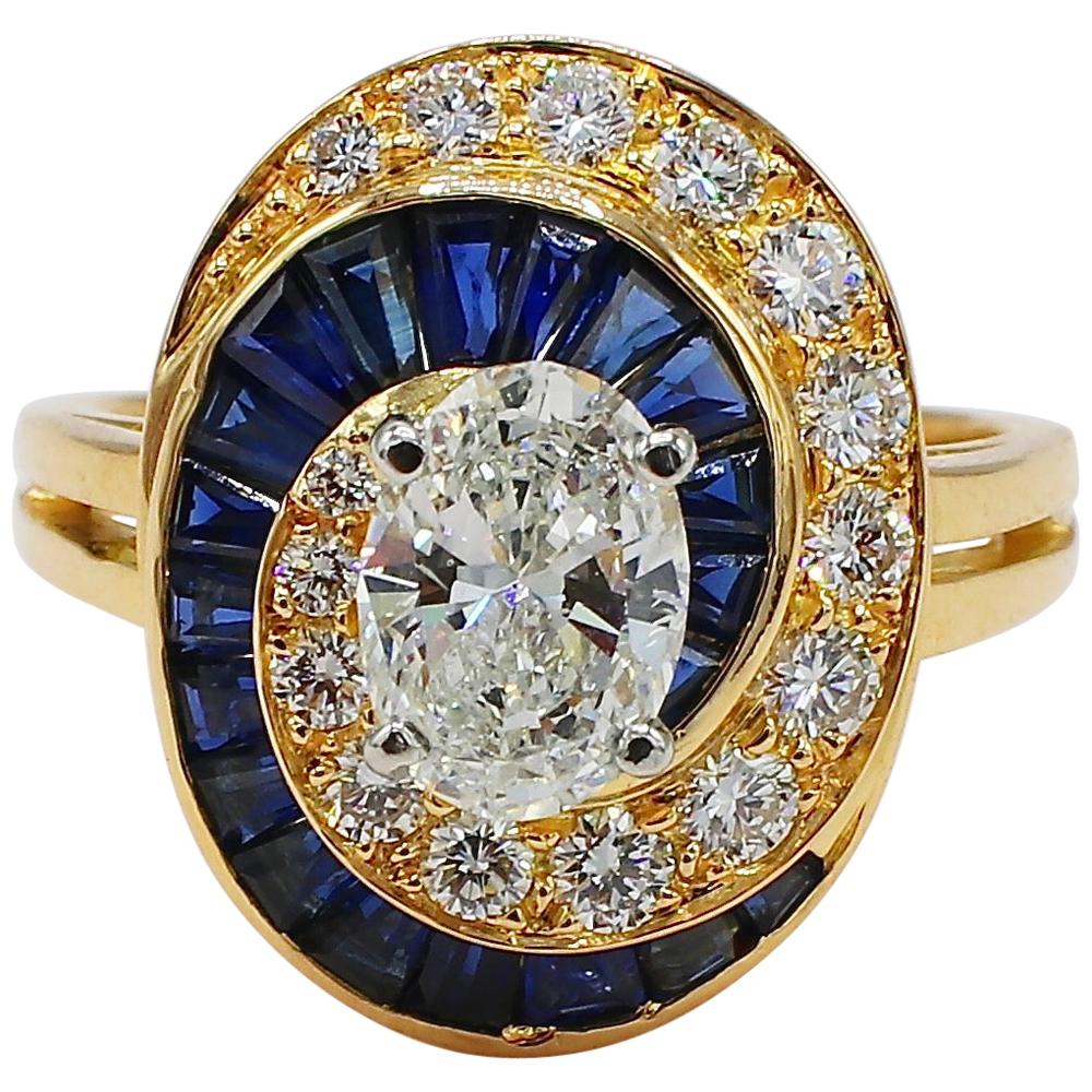 Oscar Heyman Brothers GIA Certified Oval Diamond & Sapphire Swirl Cocktail Ring
