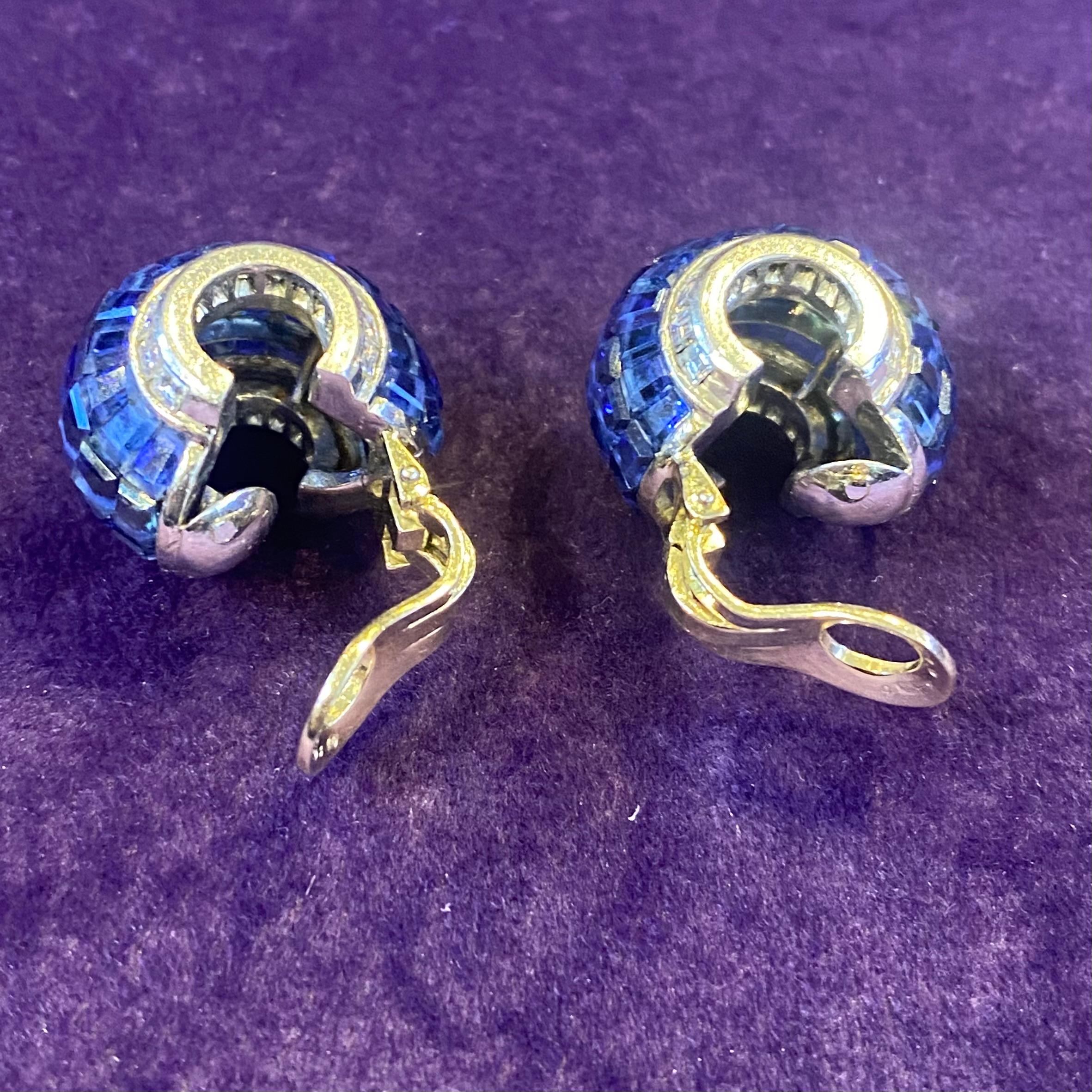 Oscar Heyman Brothers Boucles d'oreilles en saphirs et diamants à monture invisible  en vente 6