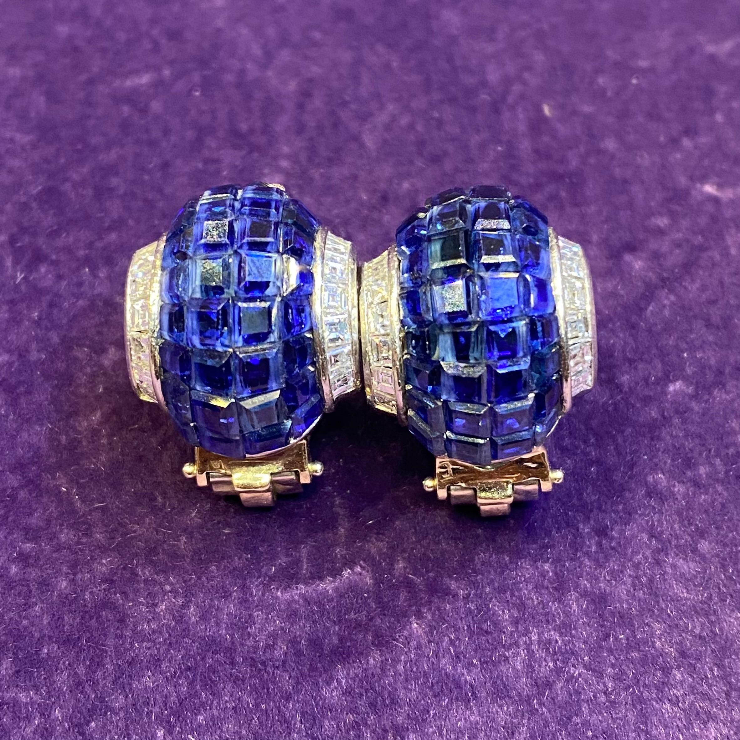 Oscar Heyman Brothers Invisible Set Sapphire & Diamond Earrings  For Sale 7