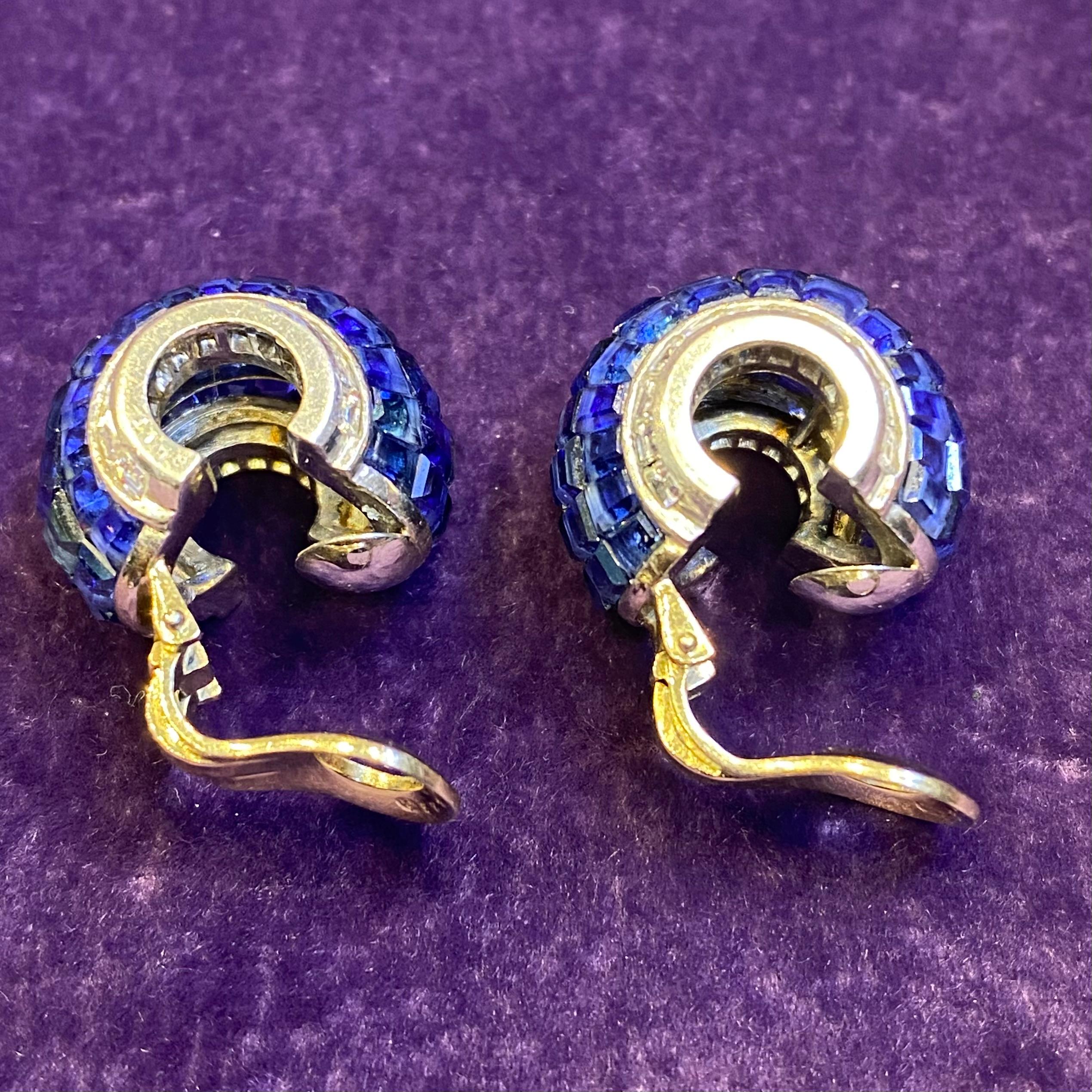 Oscar Heyman Brothers Invisible Set Sapphire & Diamond Earrings  For Sale 8