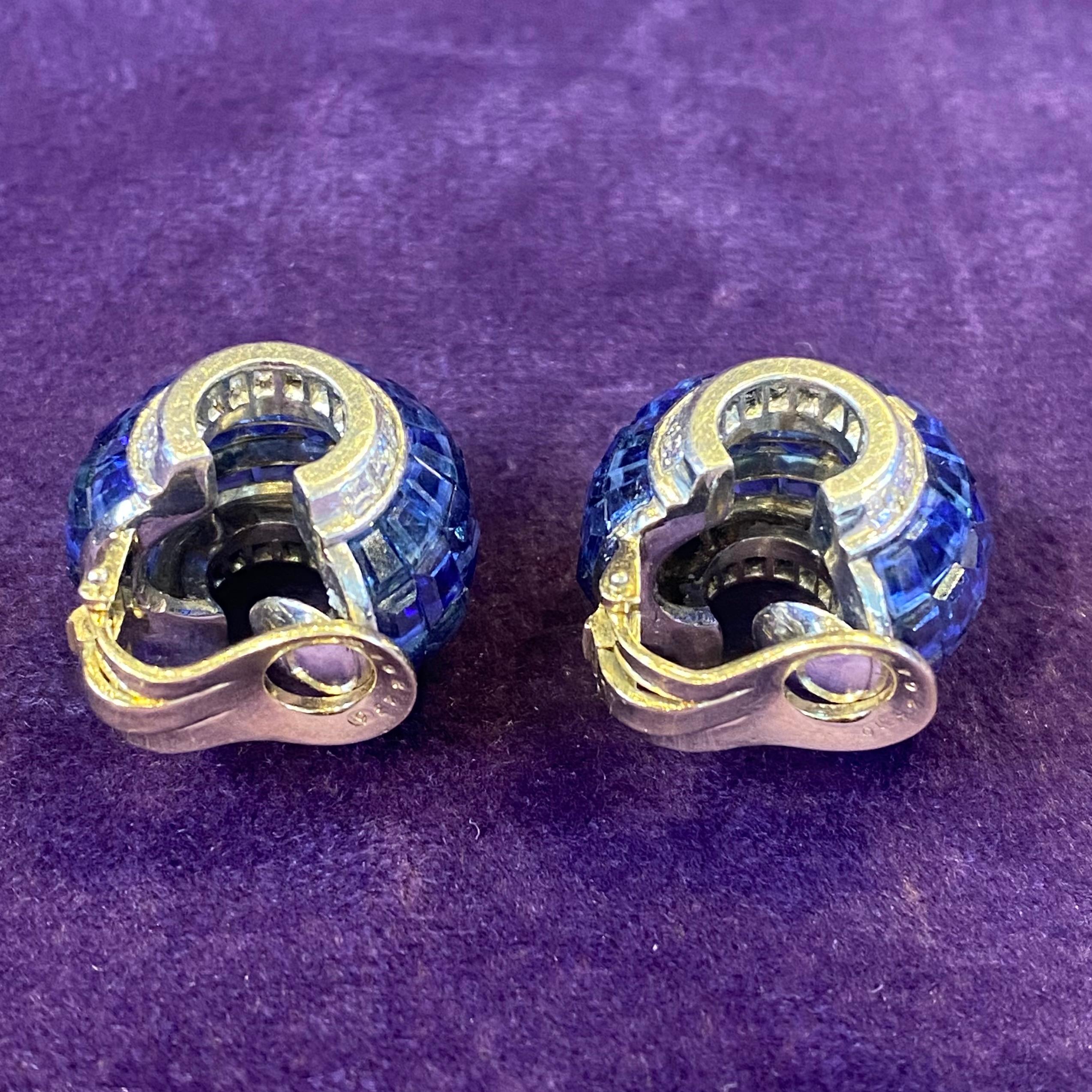 Oscar Heyman Brothers Invisible Set Sapphire & Diamond Earrings  For Sale 2