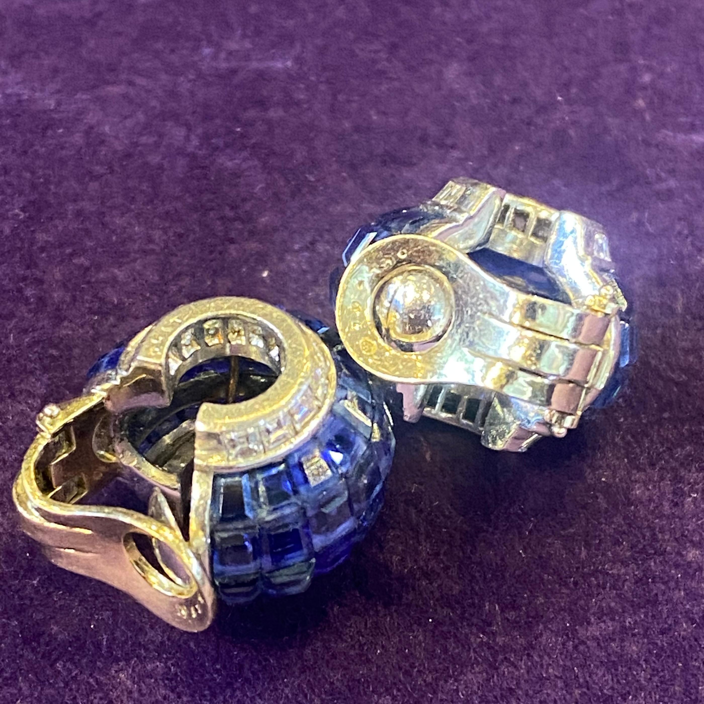 Oscar Heyman Brothers Invisible Set Sapphire & Diamond Earrings  4