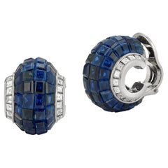 Oscar Heyman Brothers Invisible Set Sapphire & Diamond Earrings 