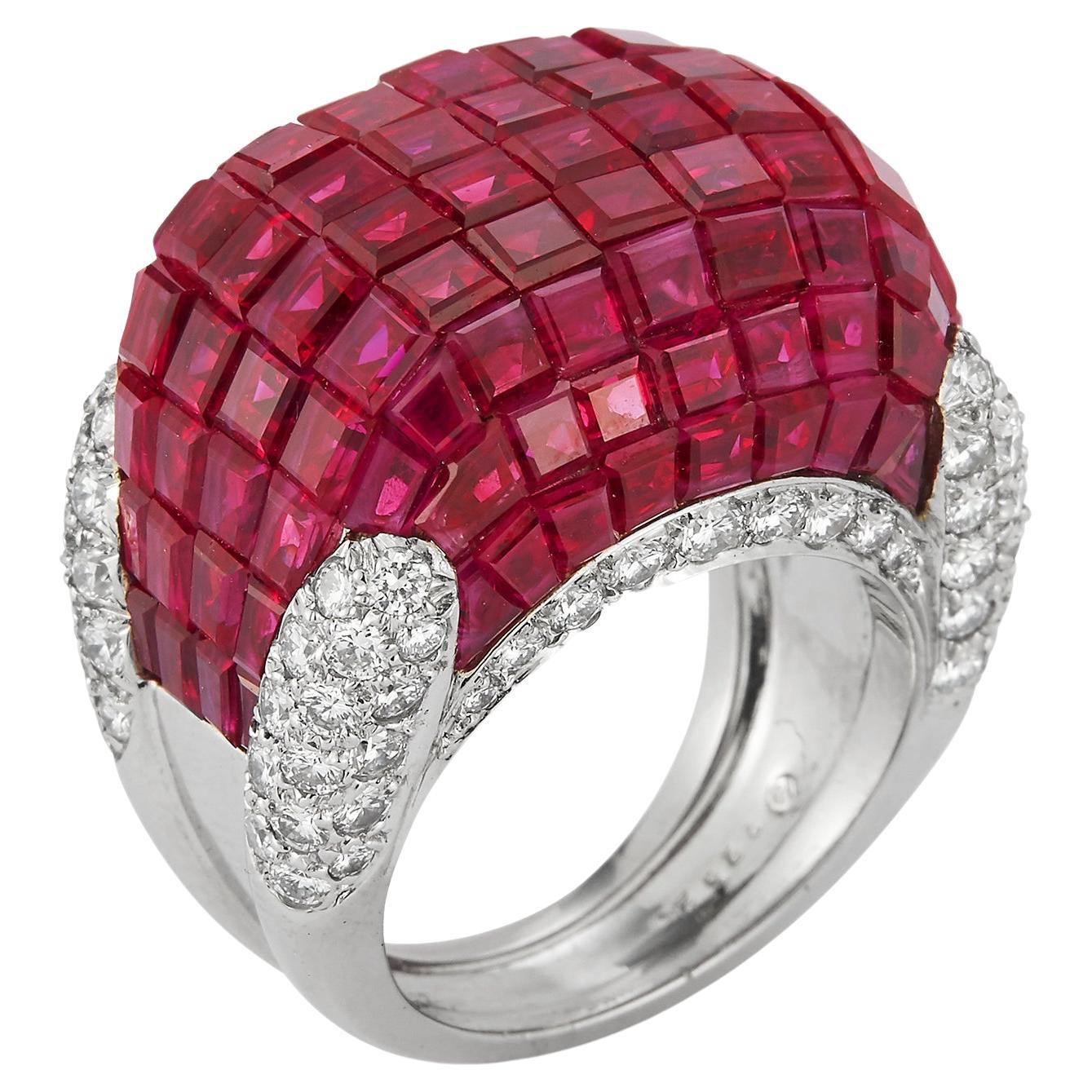 Oscar Heyman Brothers Invisible Set Ruby & Diamond  Ring