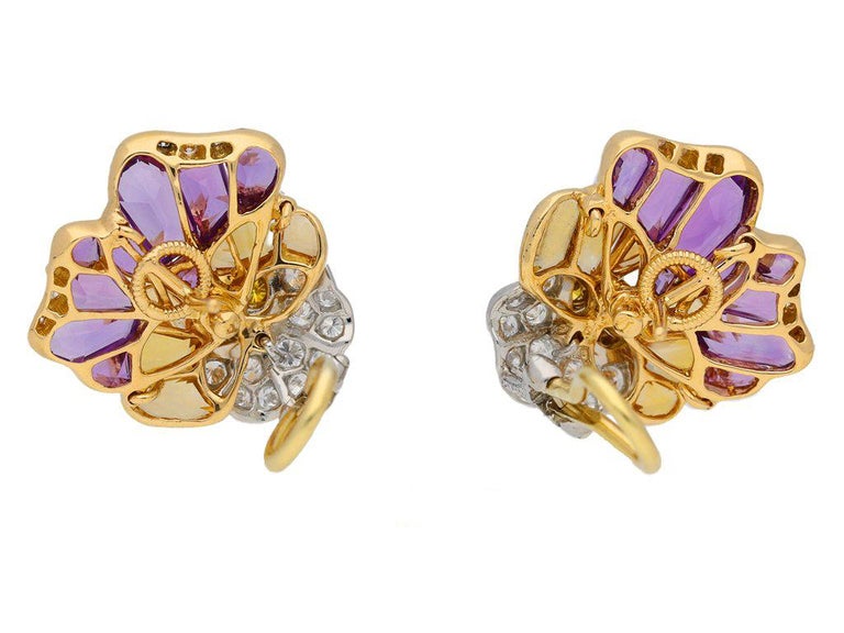 Oscar Heyman Brothers pansy earrings, circa 1960. For Sale at 1stDibs