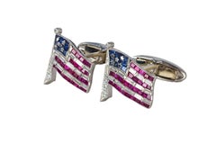 Oscar Heyman & Brothers Platinum Sapphire Ruby & Diamond American Flag Cufflinks