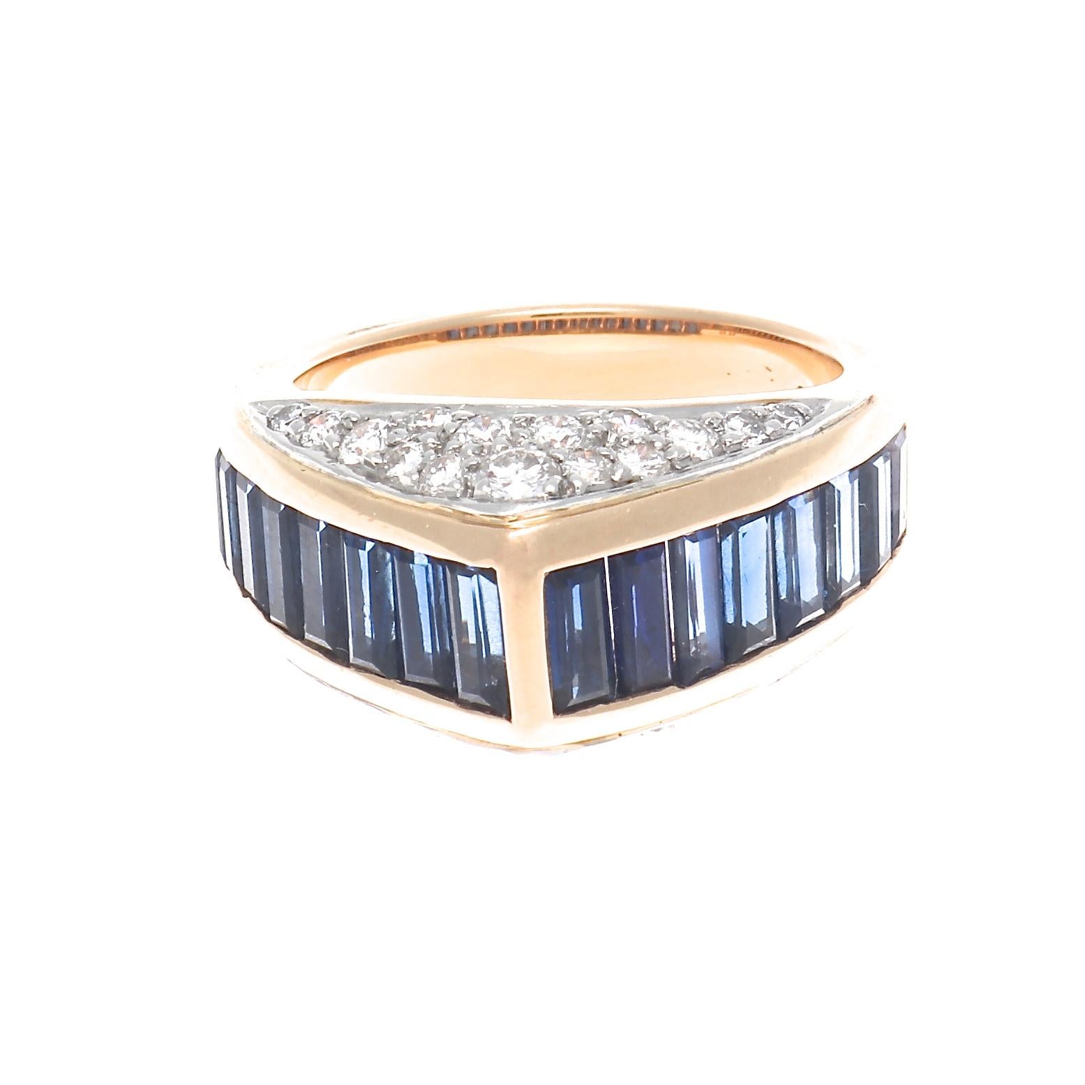 Baguette Cut Oscar Heyman Brothers Sapphire Diamond Gold Ring