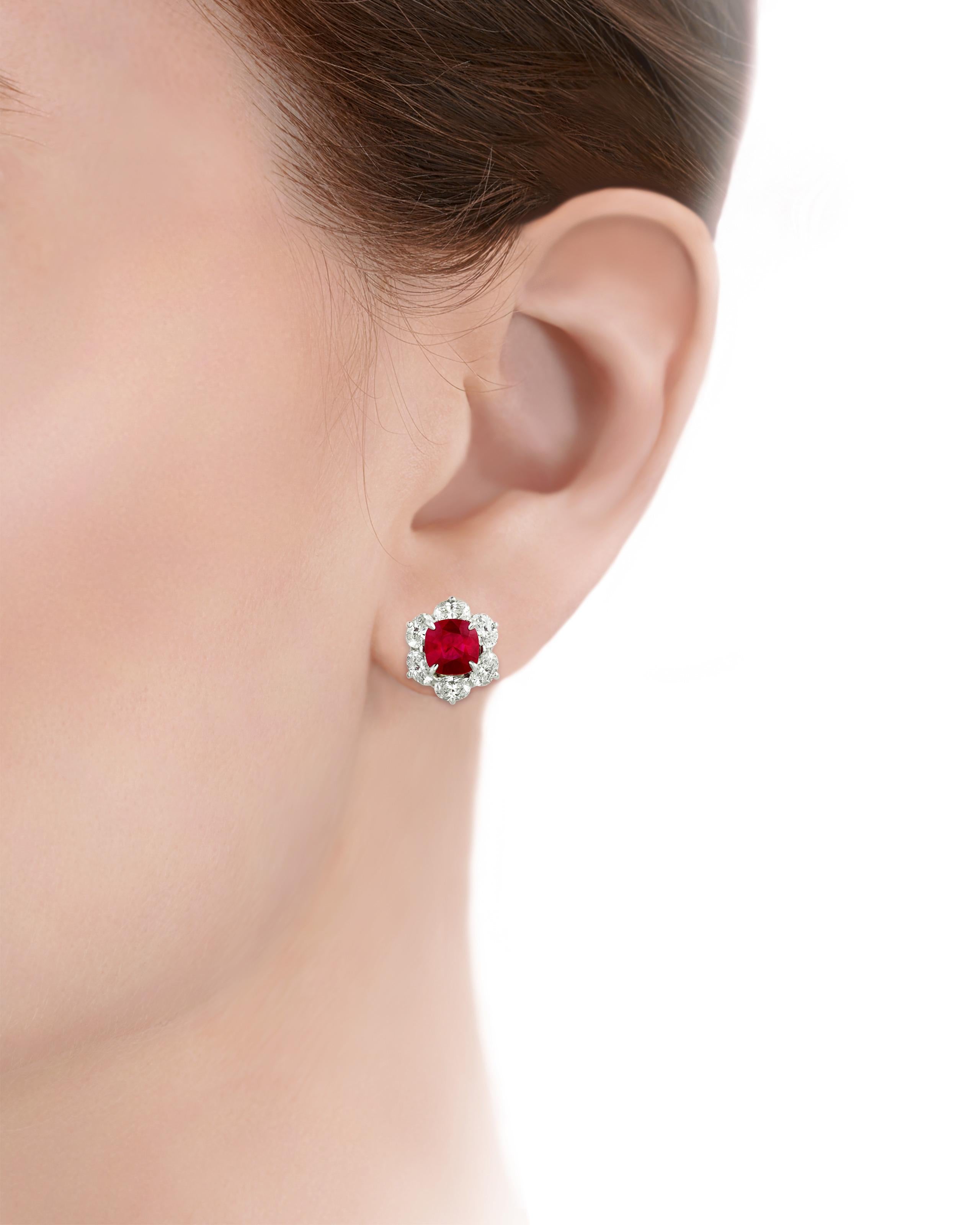 Modern Oscar Heyman Burma Ruby Earrings, 4.02 Carats For Sale