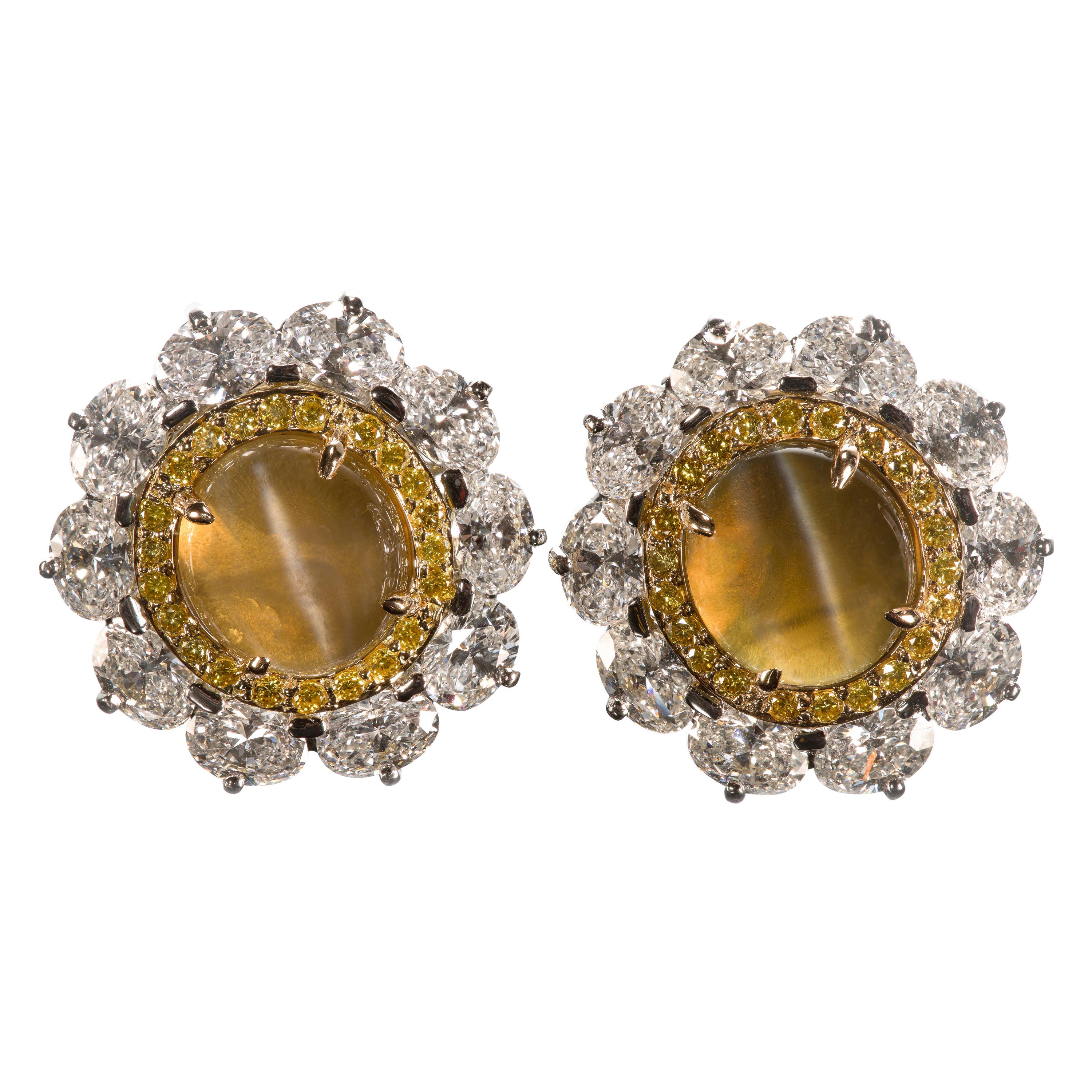 Arthur King Diamond Cat's Eye Chrysoberyl Gold Earrings at 1stDibs ...