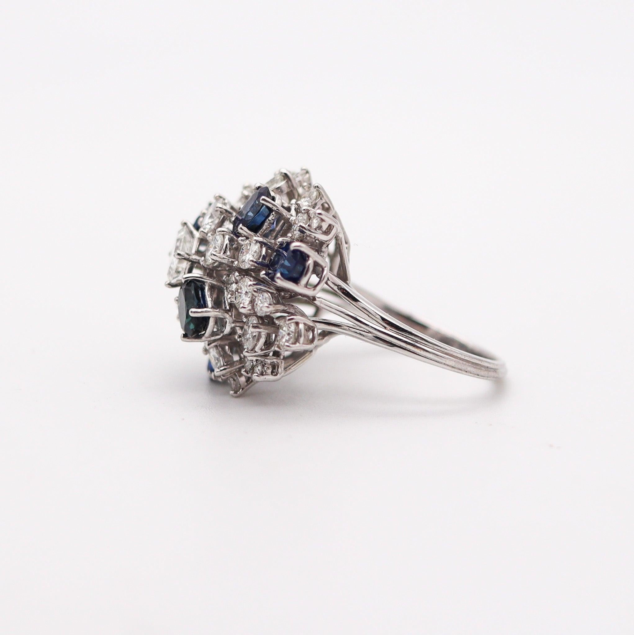 Oval Cut OSCAR HEYMAN Cluster Cocktail Ring Platinum With 8.78 Ctw Diamonds & Sapphires For Sale